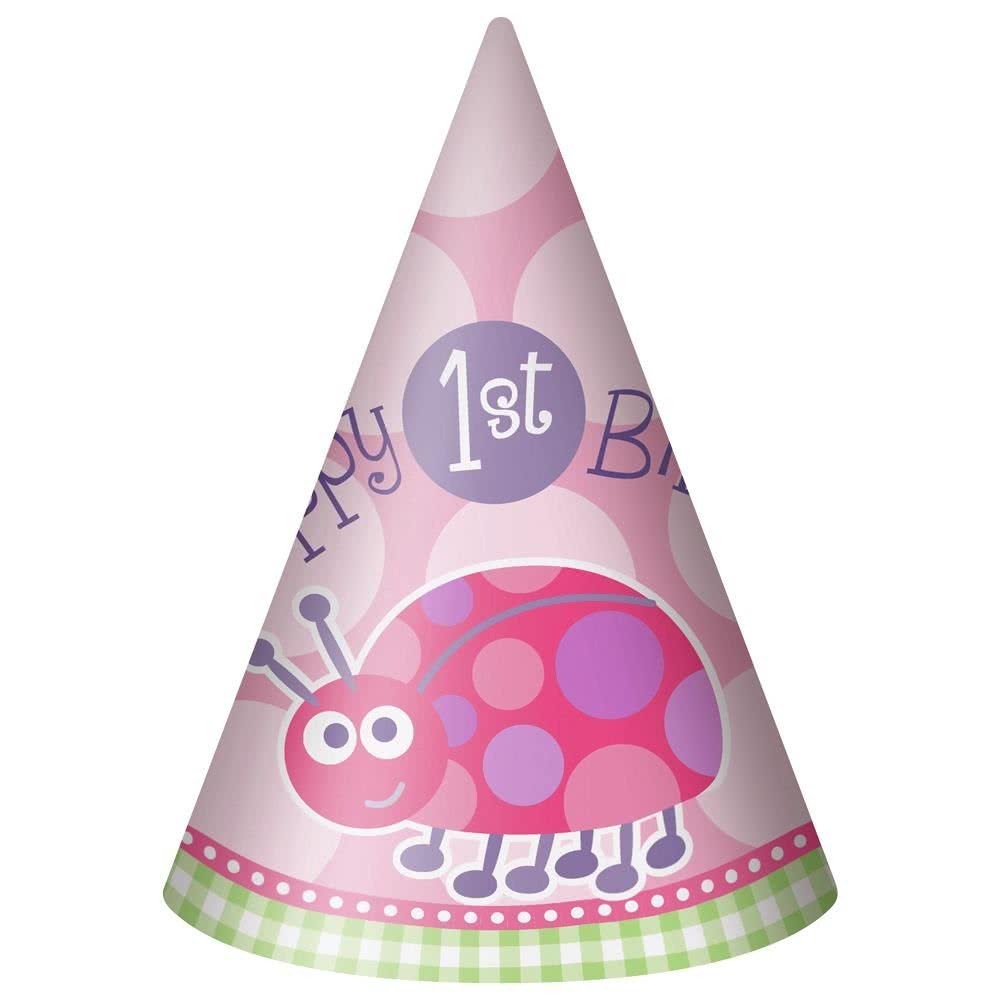First Birthday Ladybug Party Hats (Pack of 8)