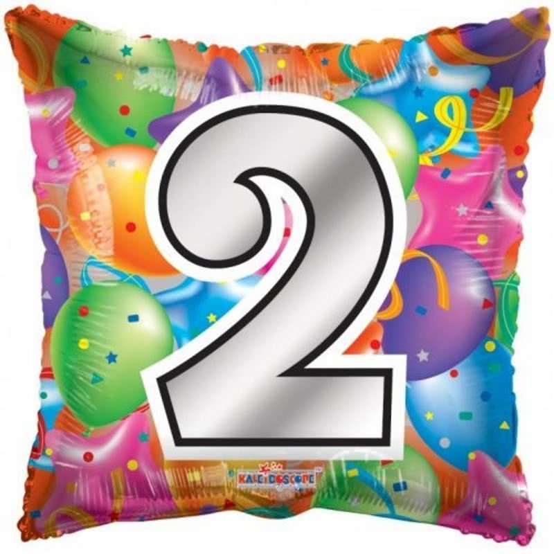 Number 2 Party Square Foil Helium Balloon