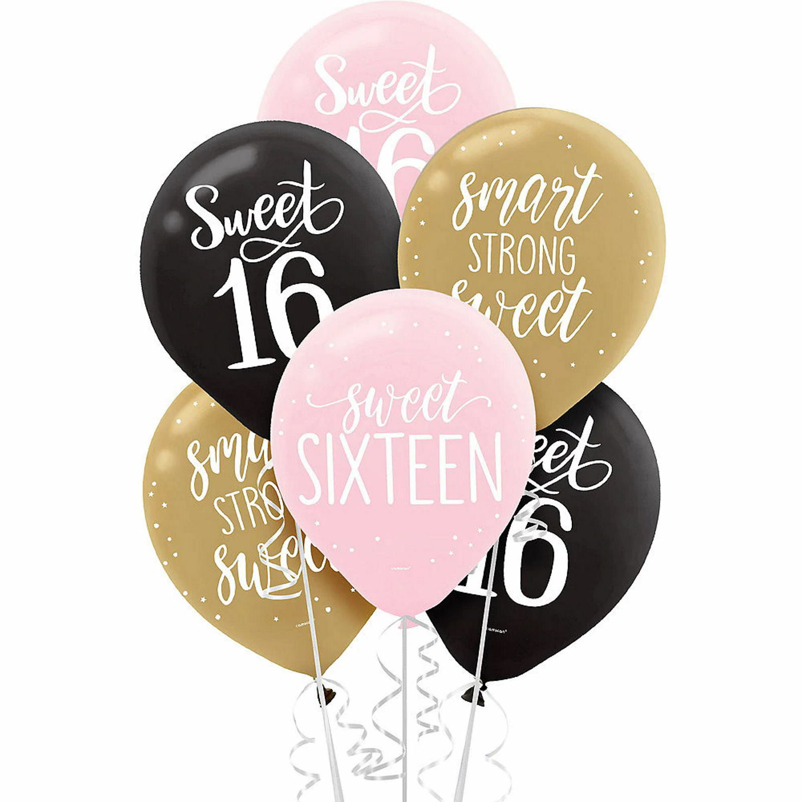 Blush Sweet Sixteen Black Gold & Pink Balloons (Pack of 15)