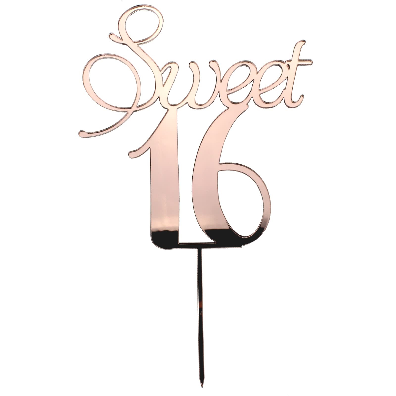 Sweet 16 Rose Gold Mirror Cake Topper