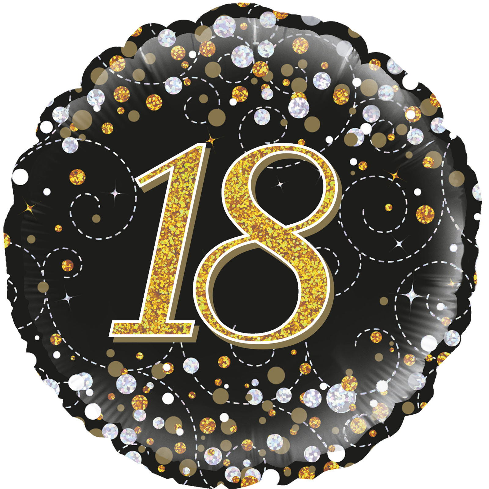 Sparkling Fizz Black & Gold 18th Holographic Helium Foil Balloon