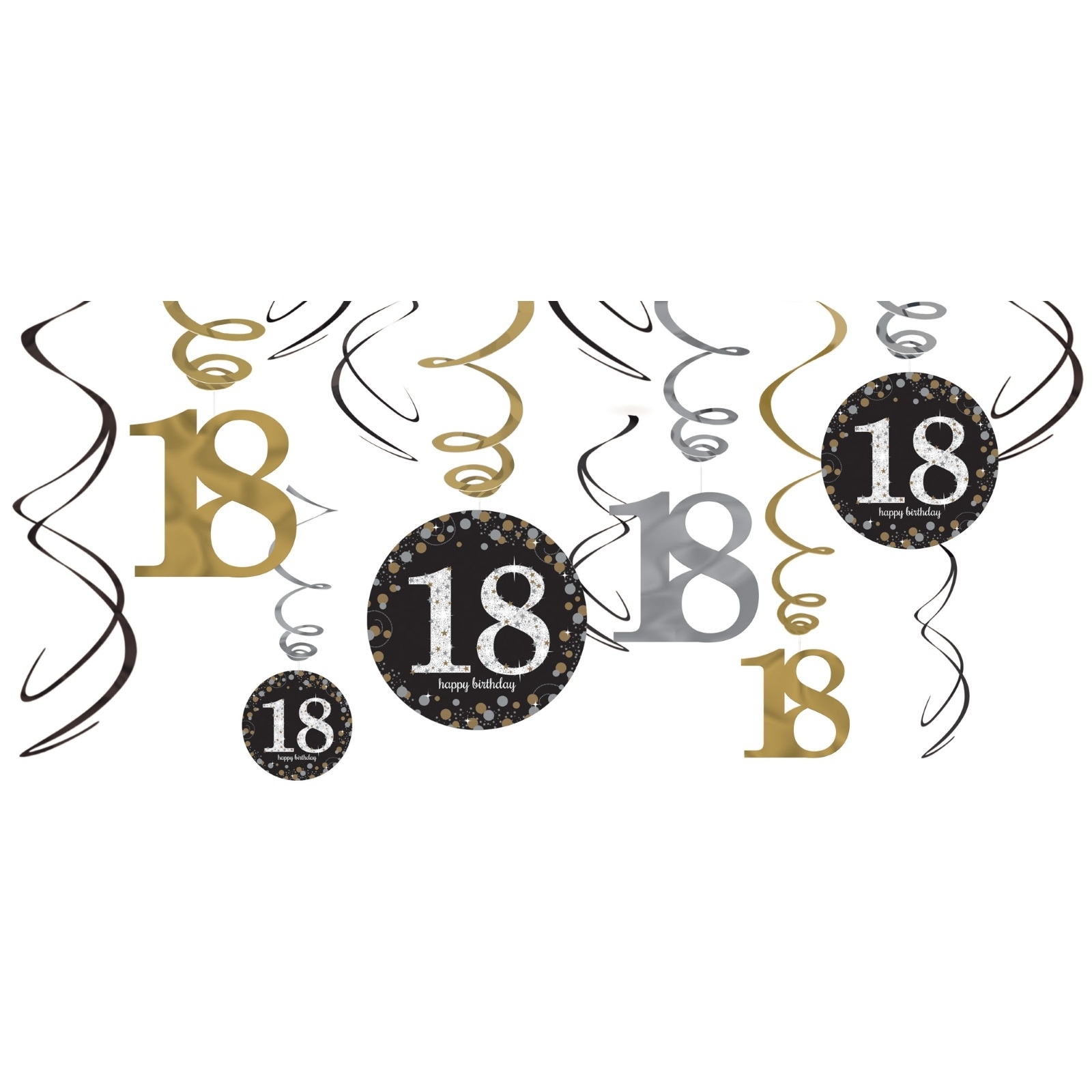 Sparkling Celebration 18th Birthday Swirl Decorations (Pack of 12)