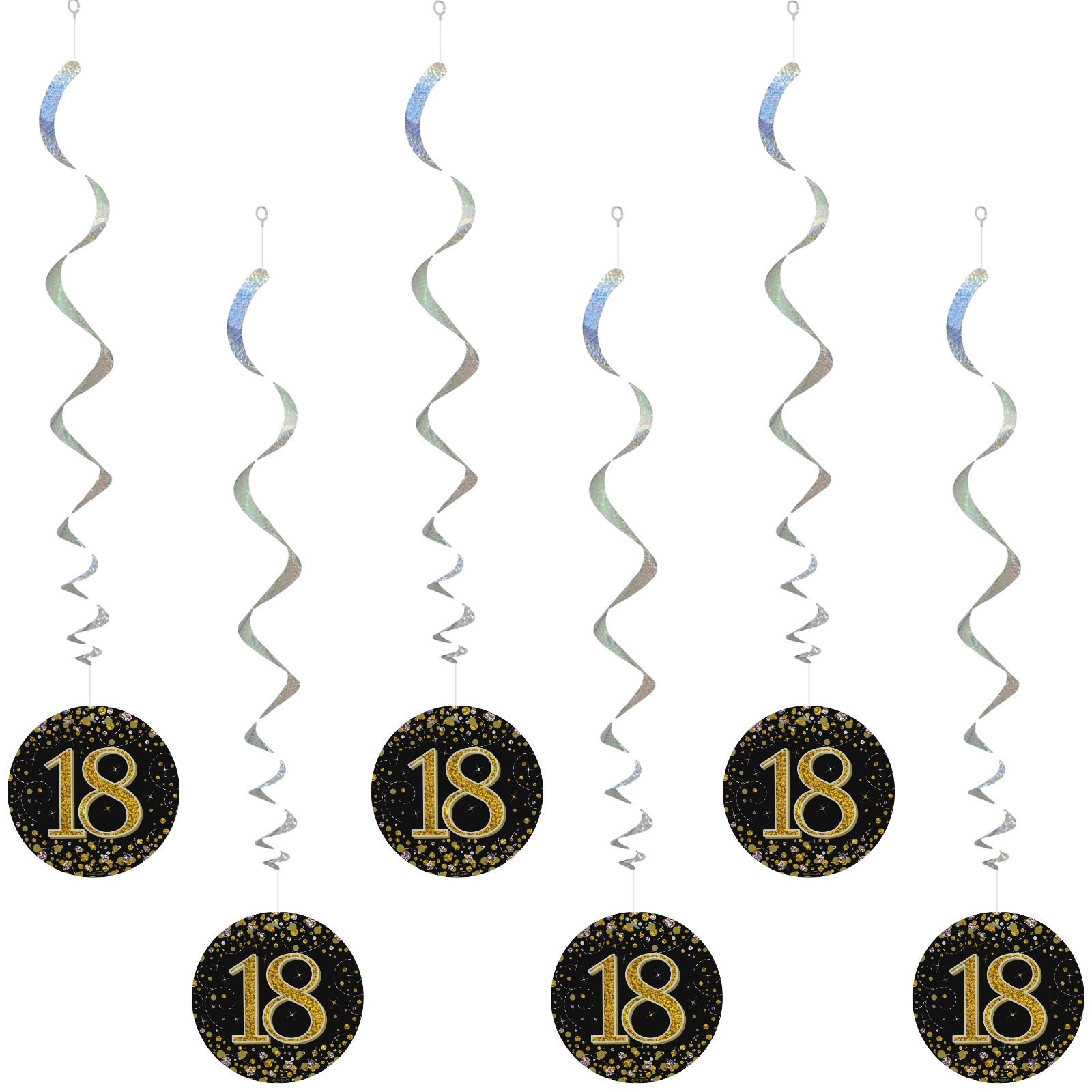 Sparkling Fizz Black and Gold 18th Holograph Swirls (Pack of 6) 