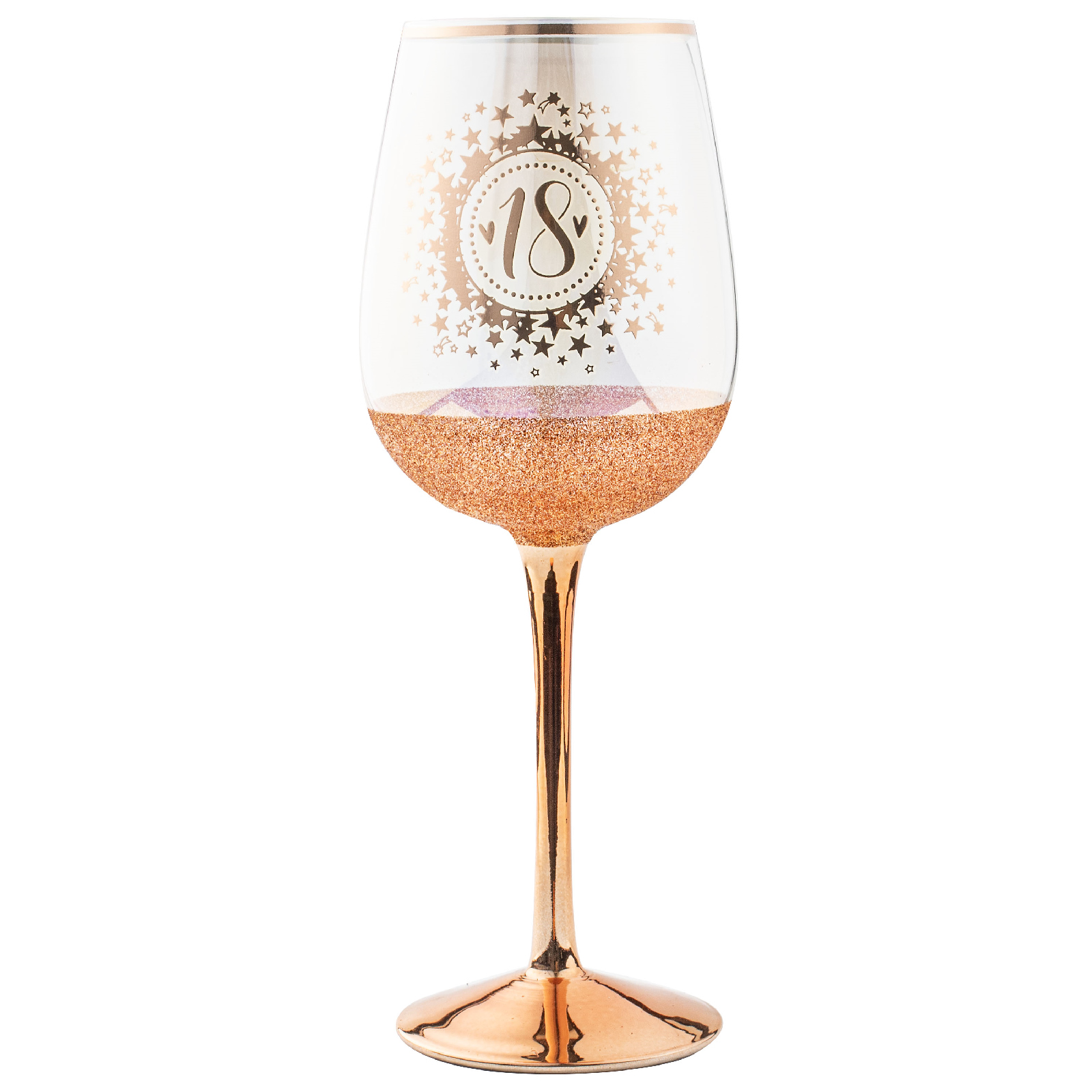 18th Birthday Rose Gold Glitter and Iridescent Wine Glass 