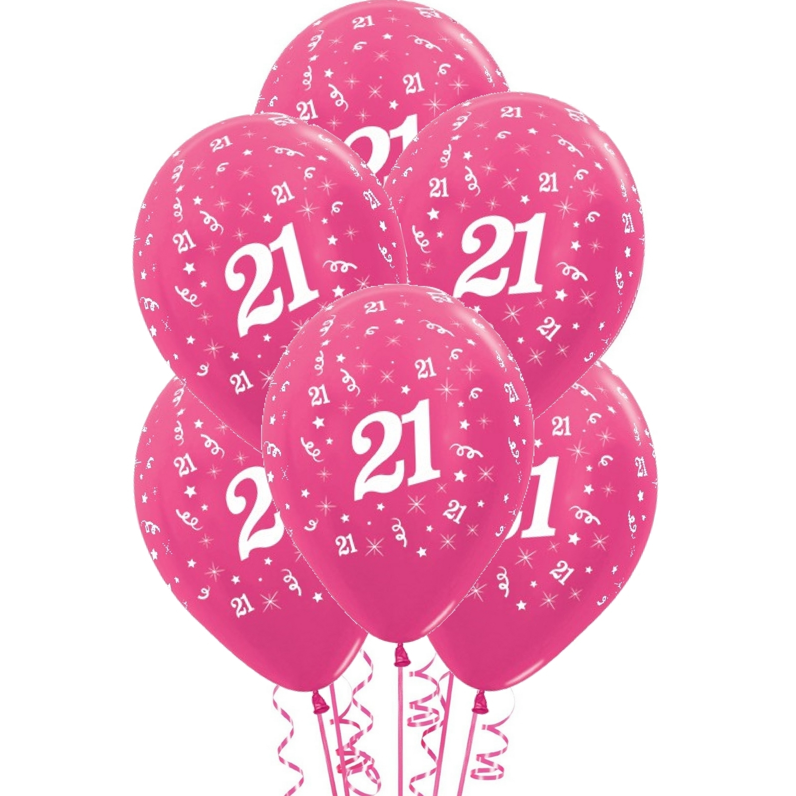 Sempertex All Over 21st Birthday Fuchsia Balloons (Pack of 6)