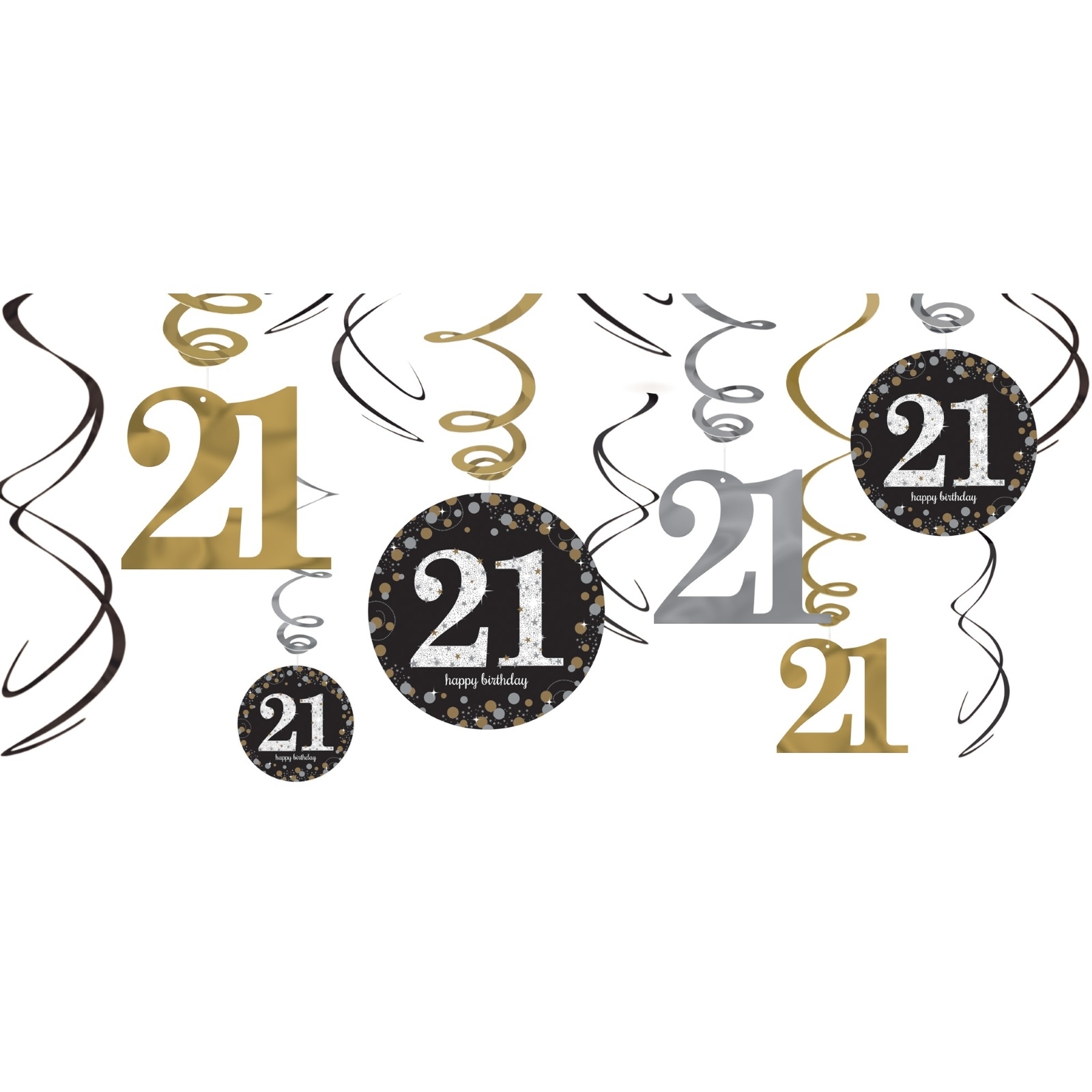 Sparkling Celebration 21st Birthday Swirl Decorations (Pack of 12)