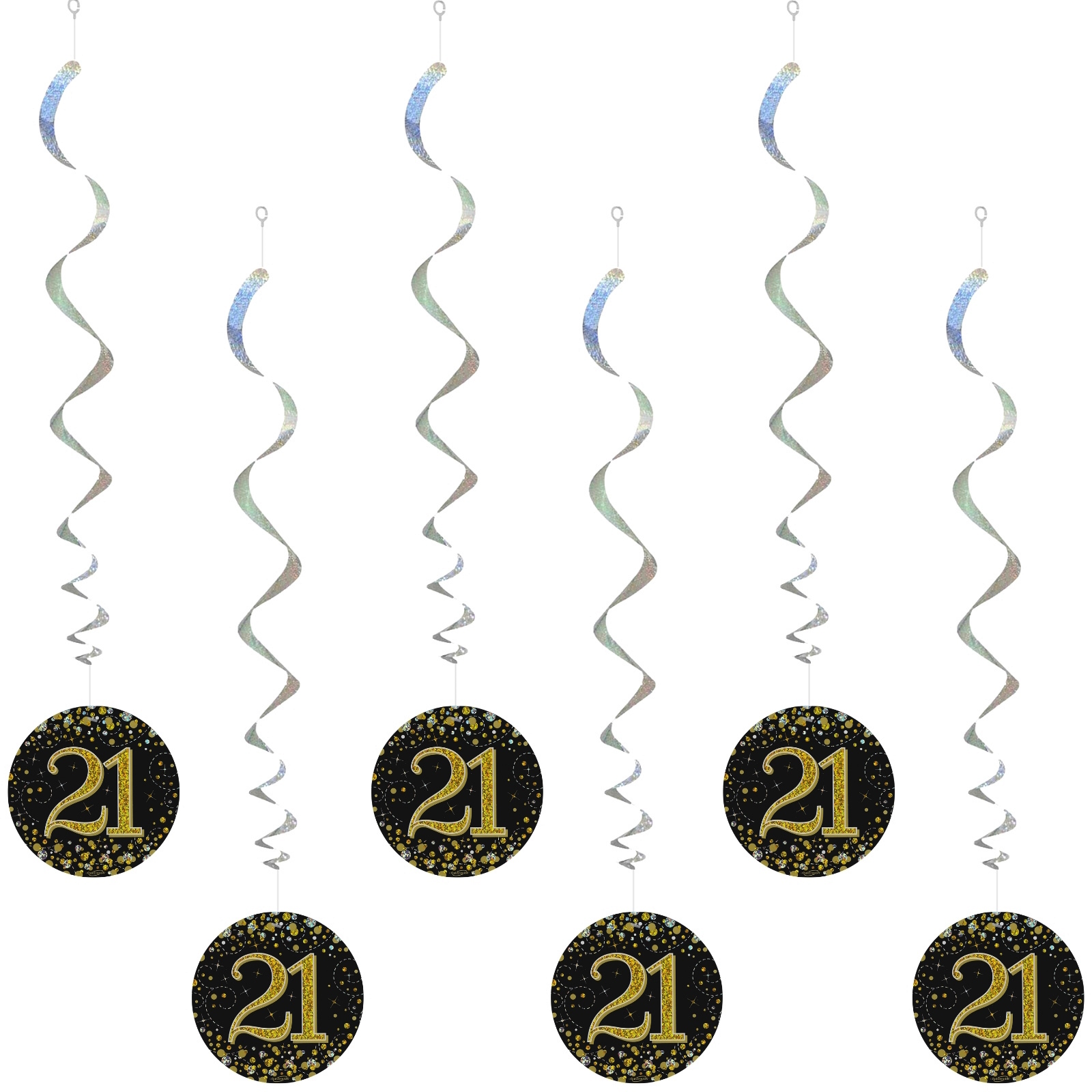 Sparkling Fizz Black and Gold 21st Holograph Swirls (Pack of 6)