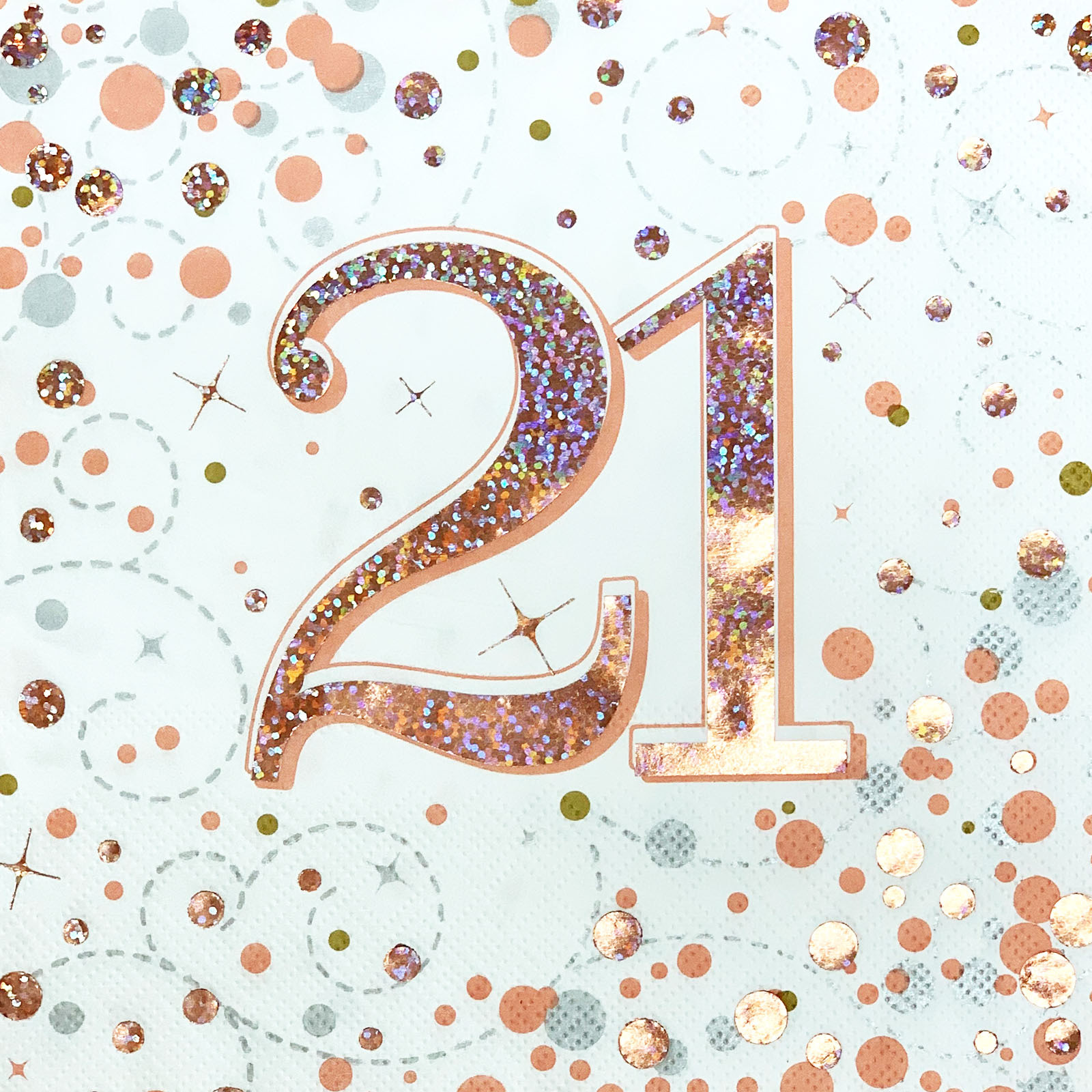 Sparkling Fizz Rose Gold 21st Holographic Large Napkins / Serviettes (Pack of 16)