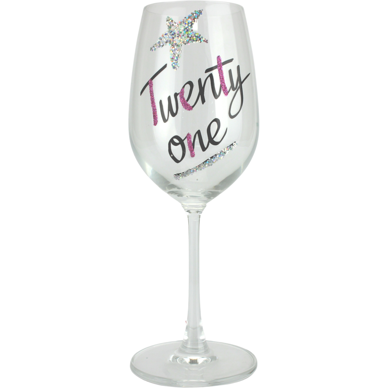 21st Birthday Holographic Glitter Wine Glass