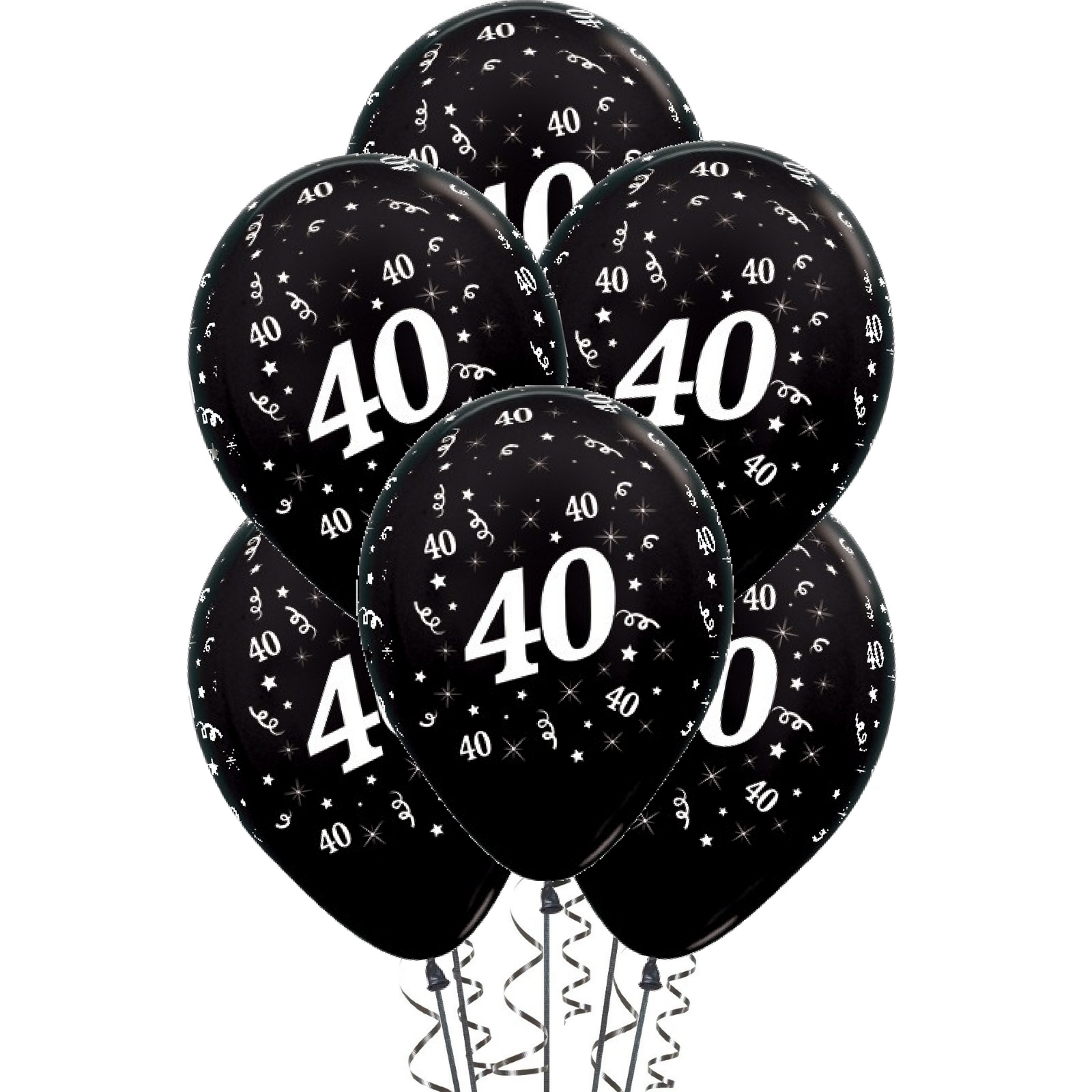 All Over 40th Birthday Black Balloons (Pack of 6)