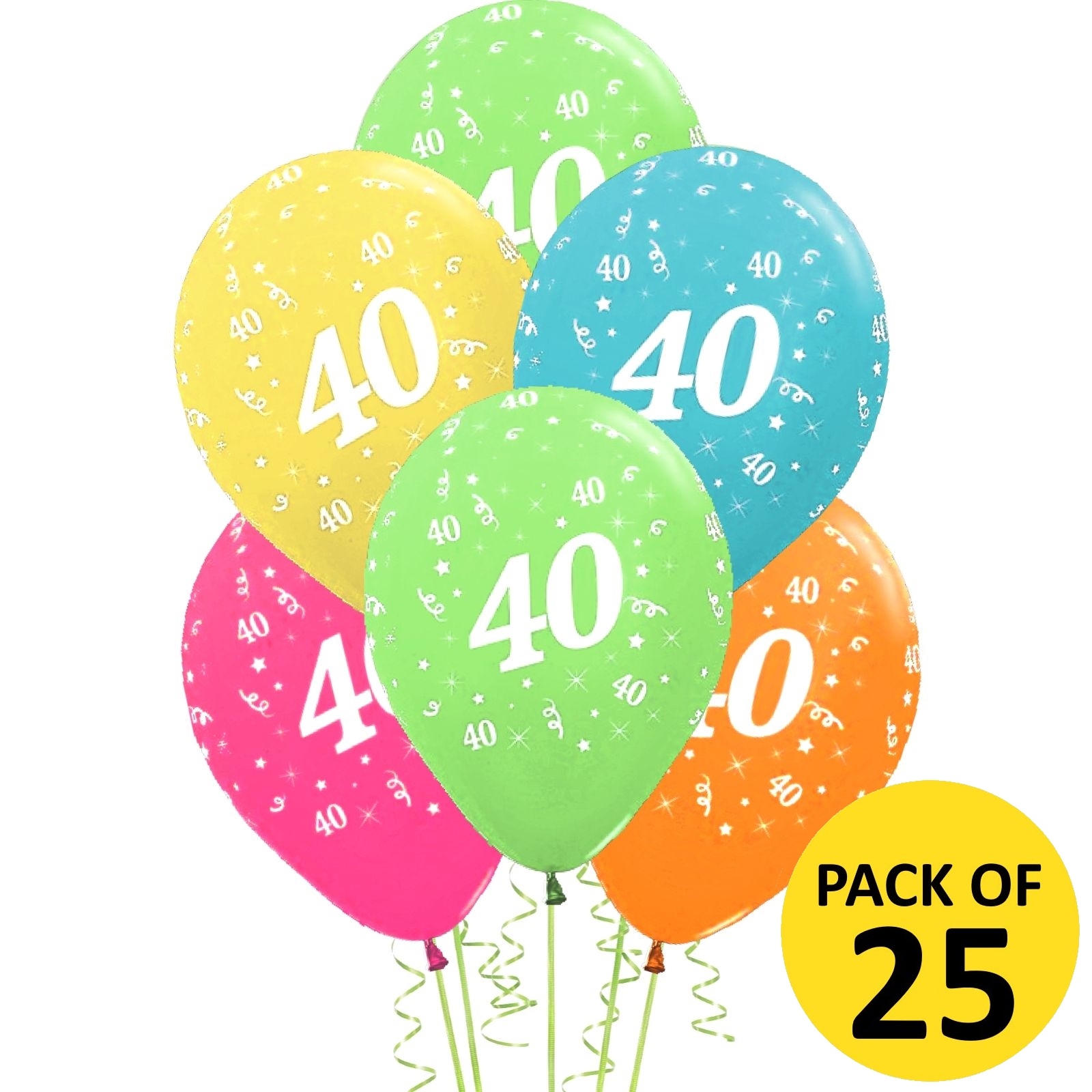 All Over 40th Birthday Tropical Colour Balloons (Pack of 25)