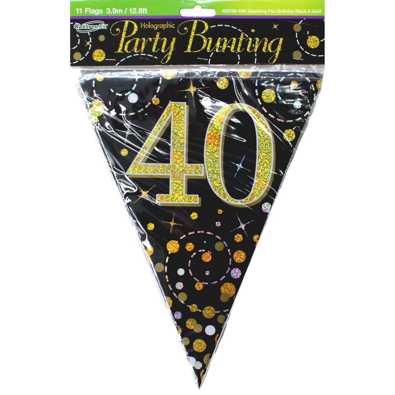 Sparkling Fizz Black and Gold 40th Birthday Flag Banner
