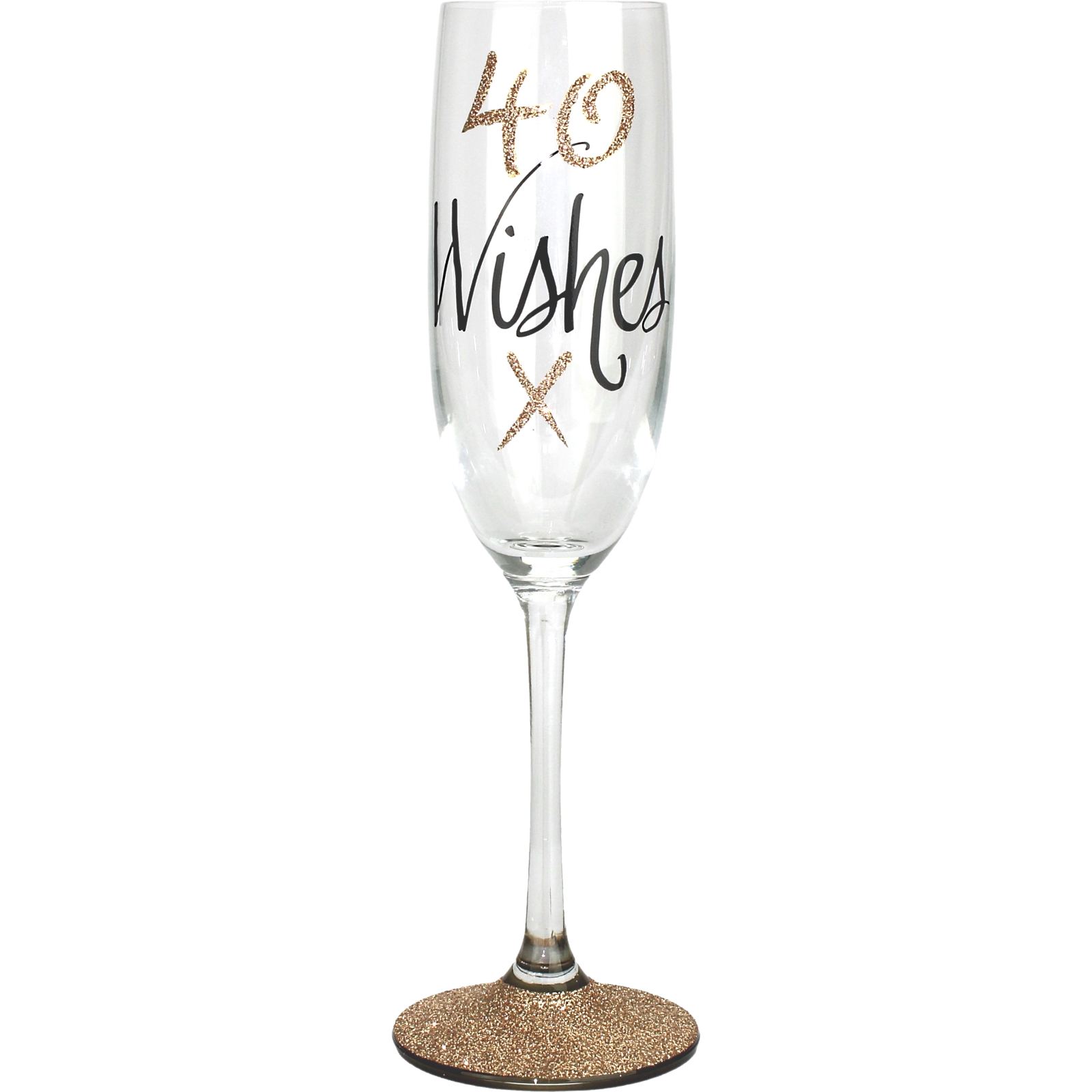 40 Wishes Rose Gold Glitter Champagne Glass