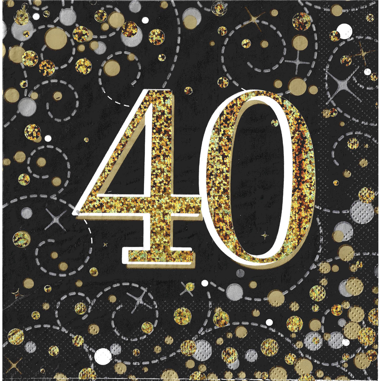 Sparkling Fizz Black and Gold 40th Holographic Large Napkins / Serviettes (Pack of 16)