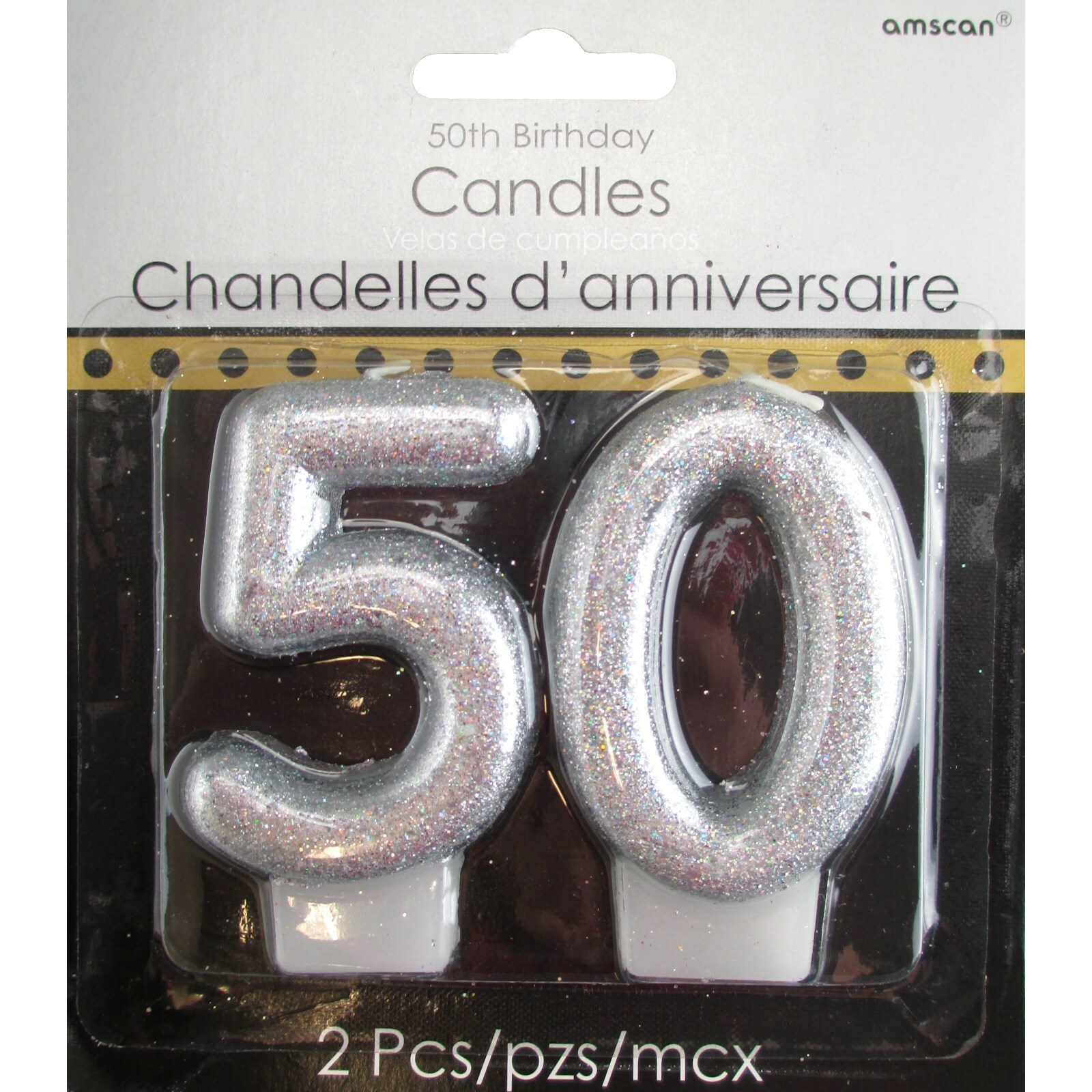 50th Silver Glitter Birthday Candle