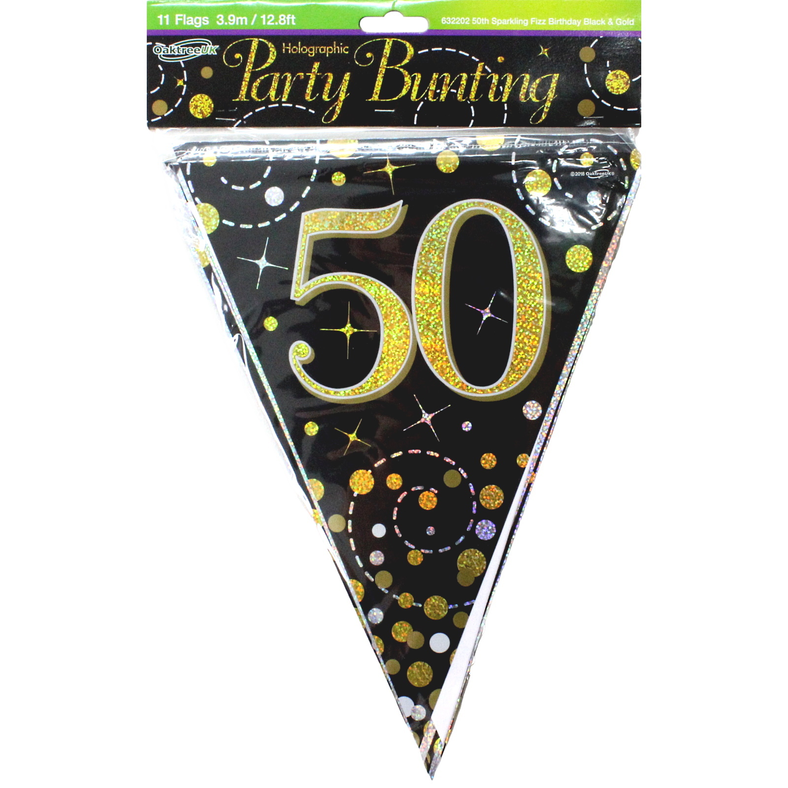 Sparkling Fizz Black and Gold 50th Birthday Flag Banner