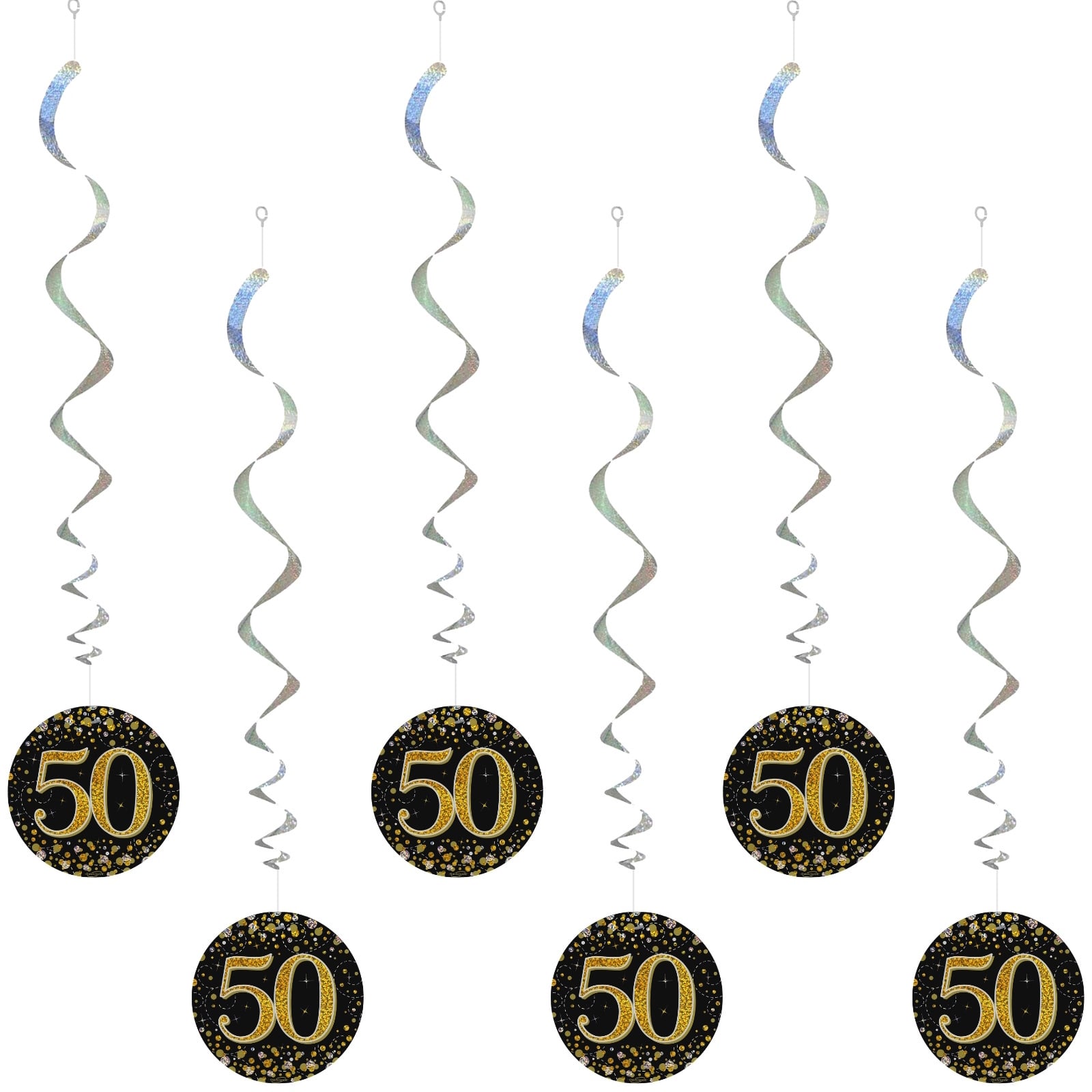Sparkling Fizz Black and Gold 50th Holograph Swirls (Pack of 6) 