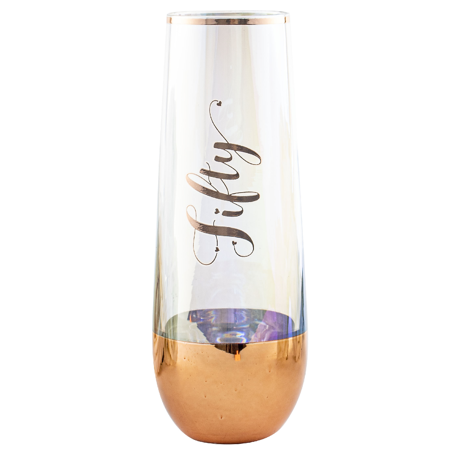 50th Birthday Rose Gold Ombre Stemless Champagne Glass