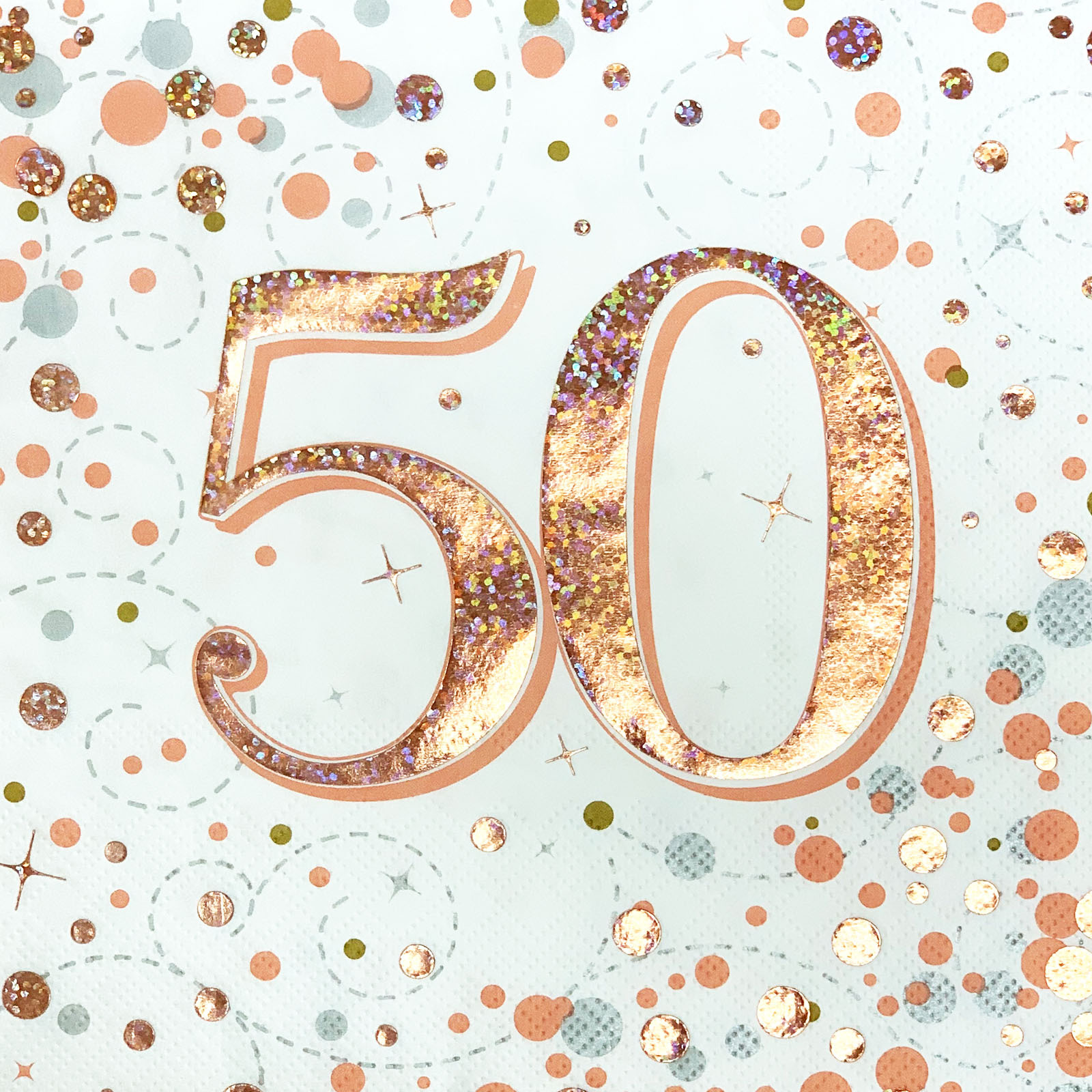 Sparkling Fizz Rose Gold 50th Holographic Large Napkins / Serviettes (Pack of 16)