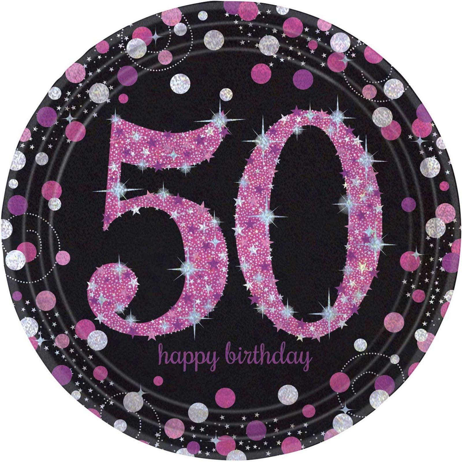 Pink Celebration 50th Birthday Large Paper Plates (Pack of 8)