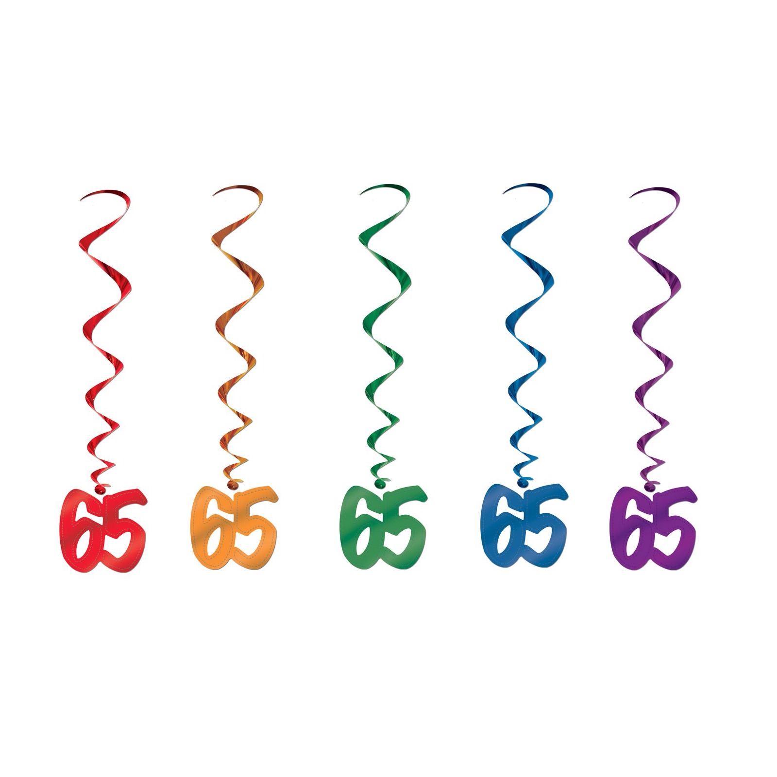 Coloured 65th Birthday Swirl Decorations (Pack of 5) 
