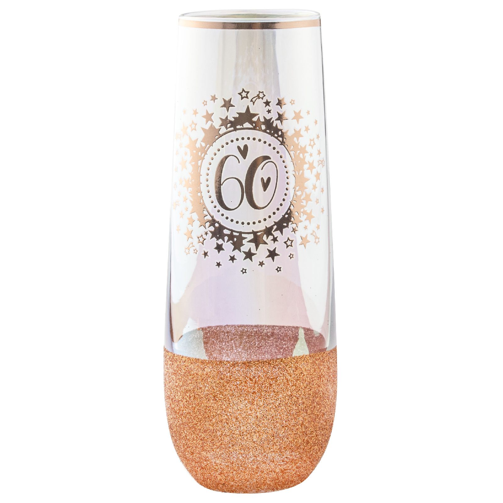 60th Birthday Rose Gold Glitter and Iridescent Stemless Champagne Glass 