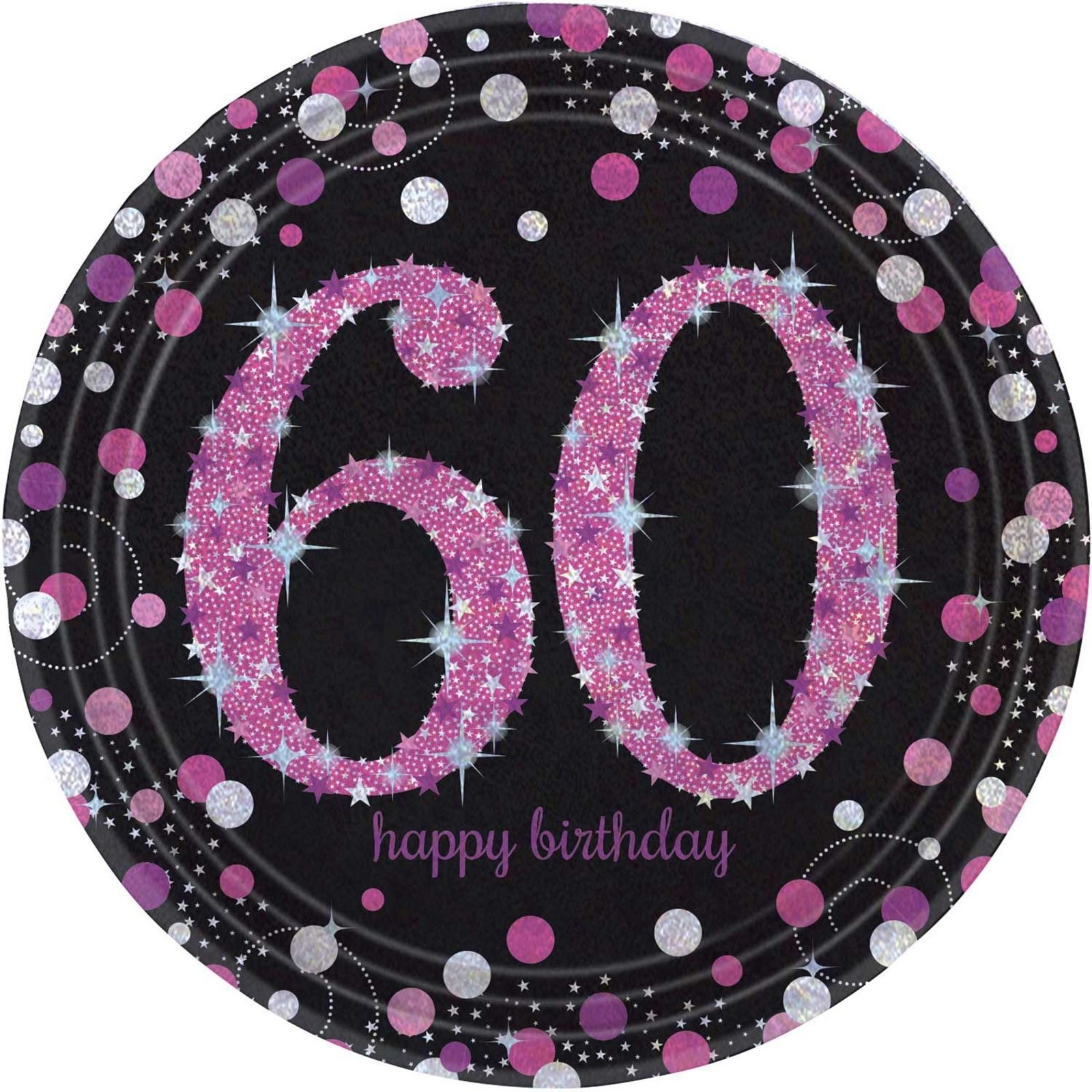 Pink Celebration 60th Birthday Large Paper Plates (Pack of 8)