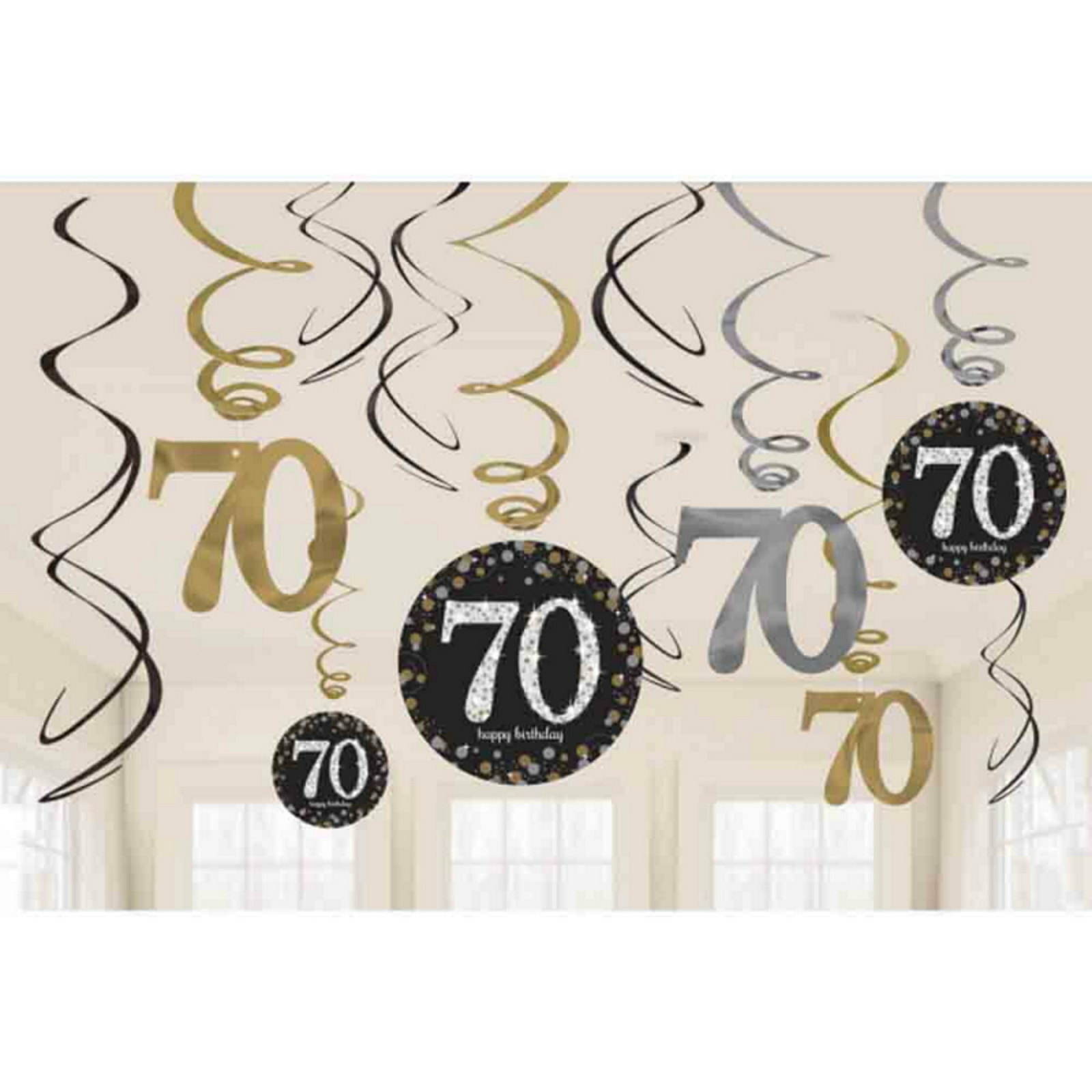 Sparkling Celebration 70th Birthday Swirl Decorations (Pack of 12)