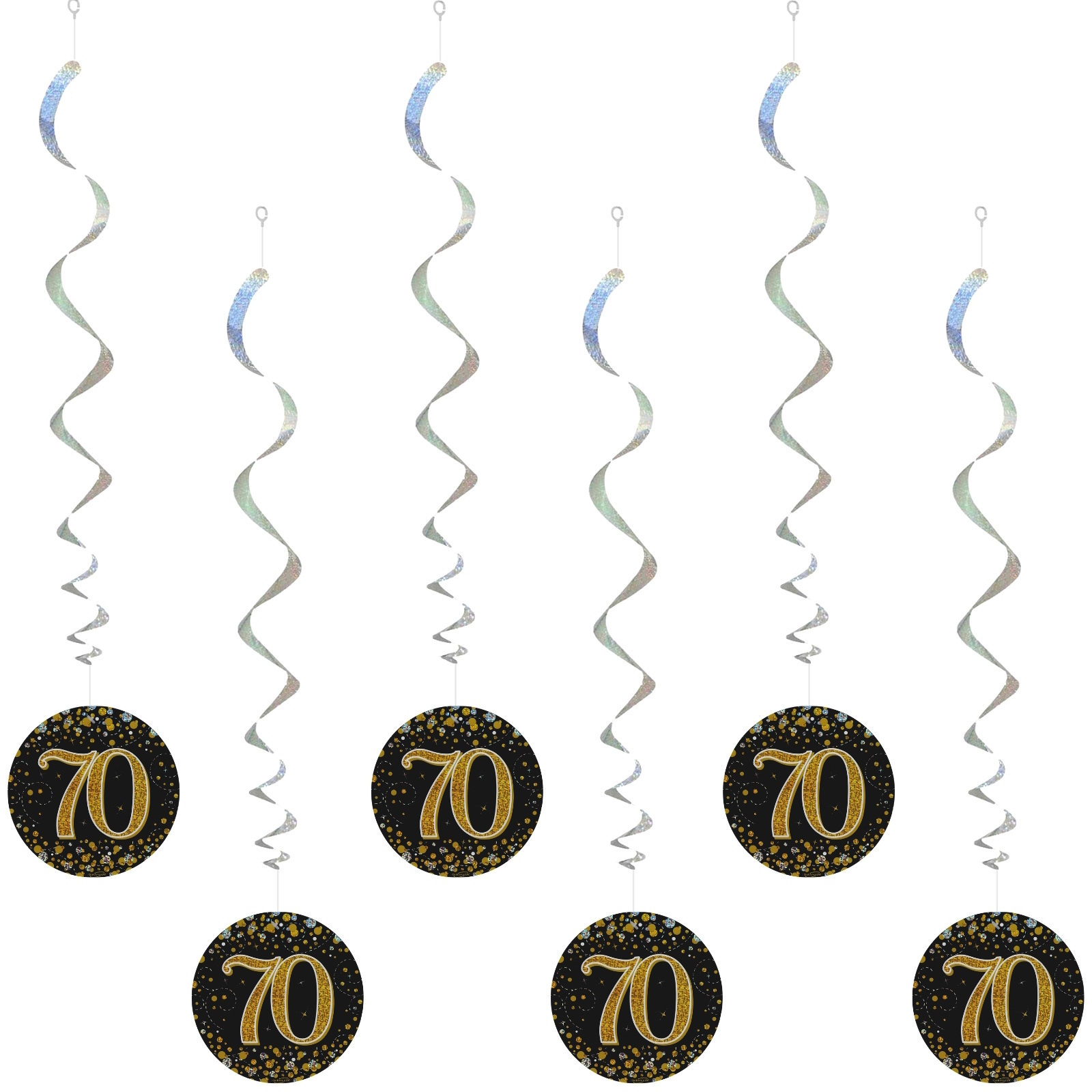 Sparkling Fizz Black and Gold 70th Holograph Swirls (Pack of 6) 