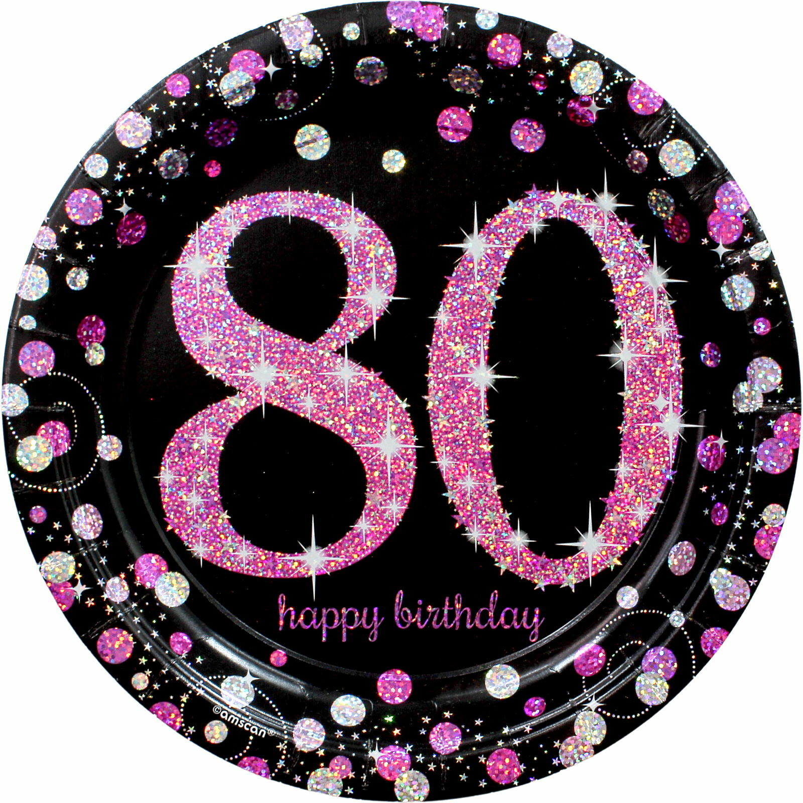 Pink Celebration 80th Birthday Large Paper Plates (Pack of 8)