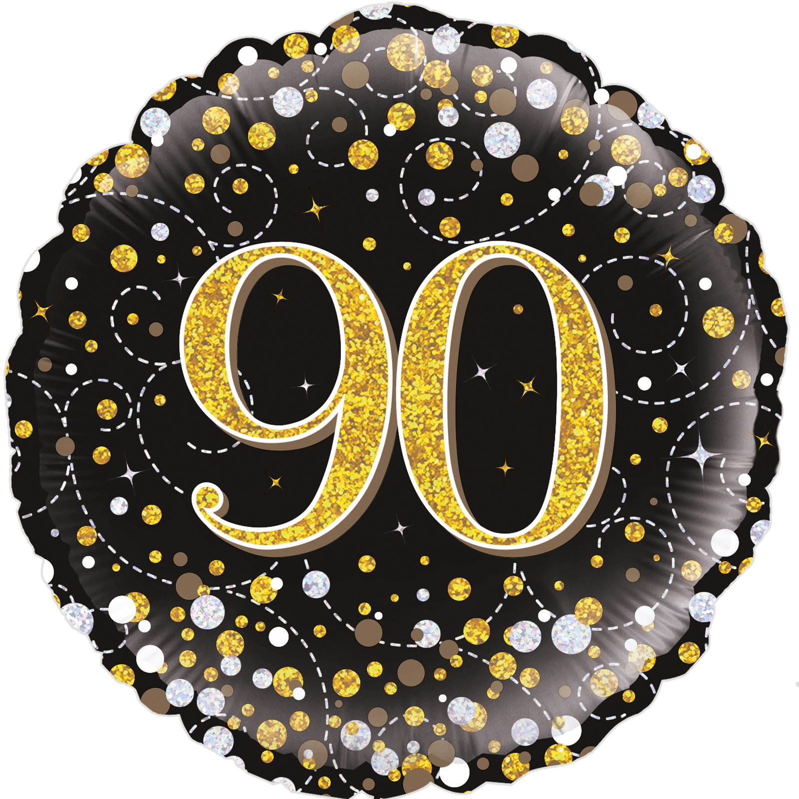 Sparkling Fizz Black & Gold 90th Holographic Helium Foil Balloon