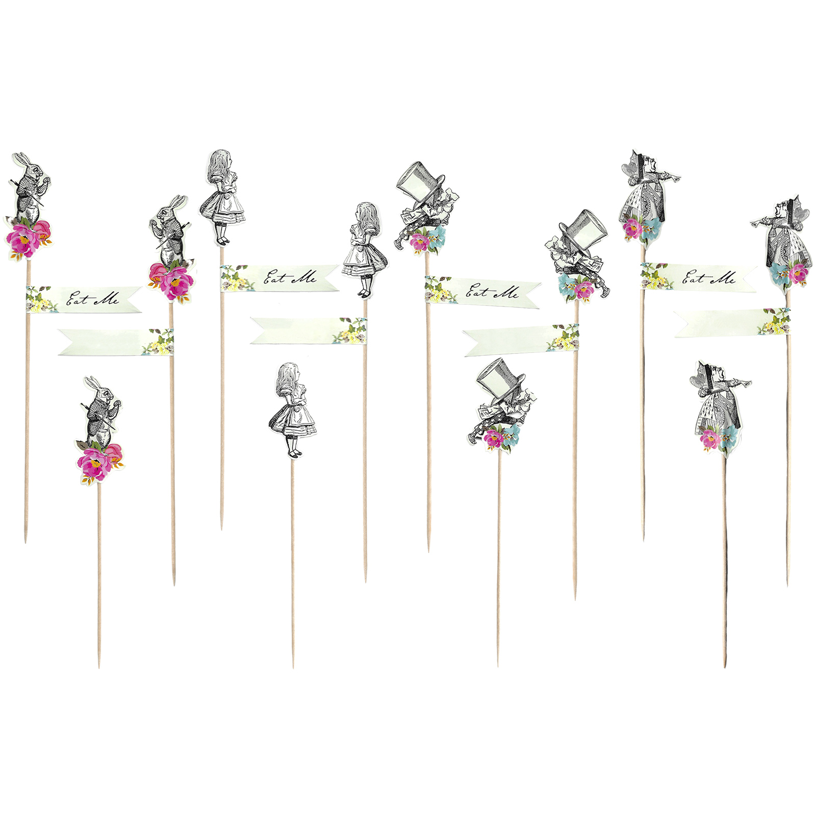 Talking Tables Alice In Wonderland Mad Hatter Party Cake Toppers (Pack of 12) 