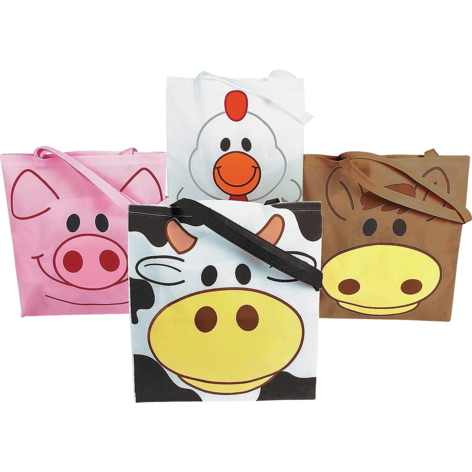 Jumbo Farm Animal Tote Bags (Pack of 12)