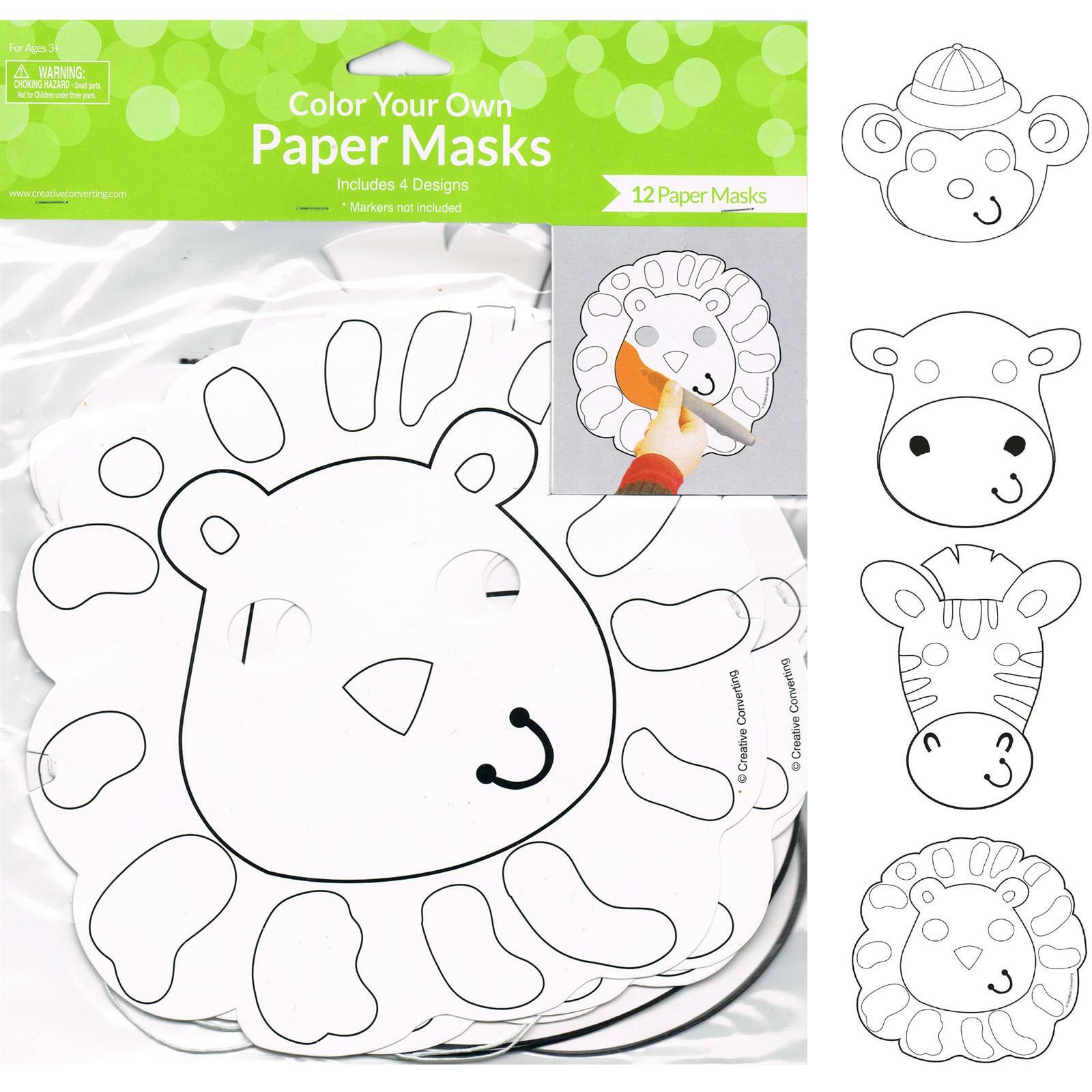 Safari Adventure Colour Your Own Party Masks (Pack of 12)