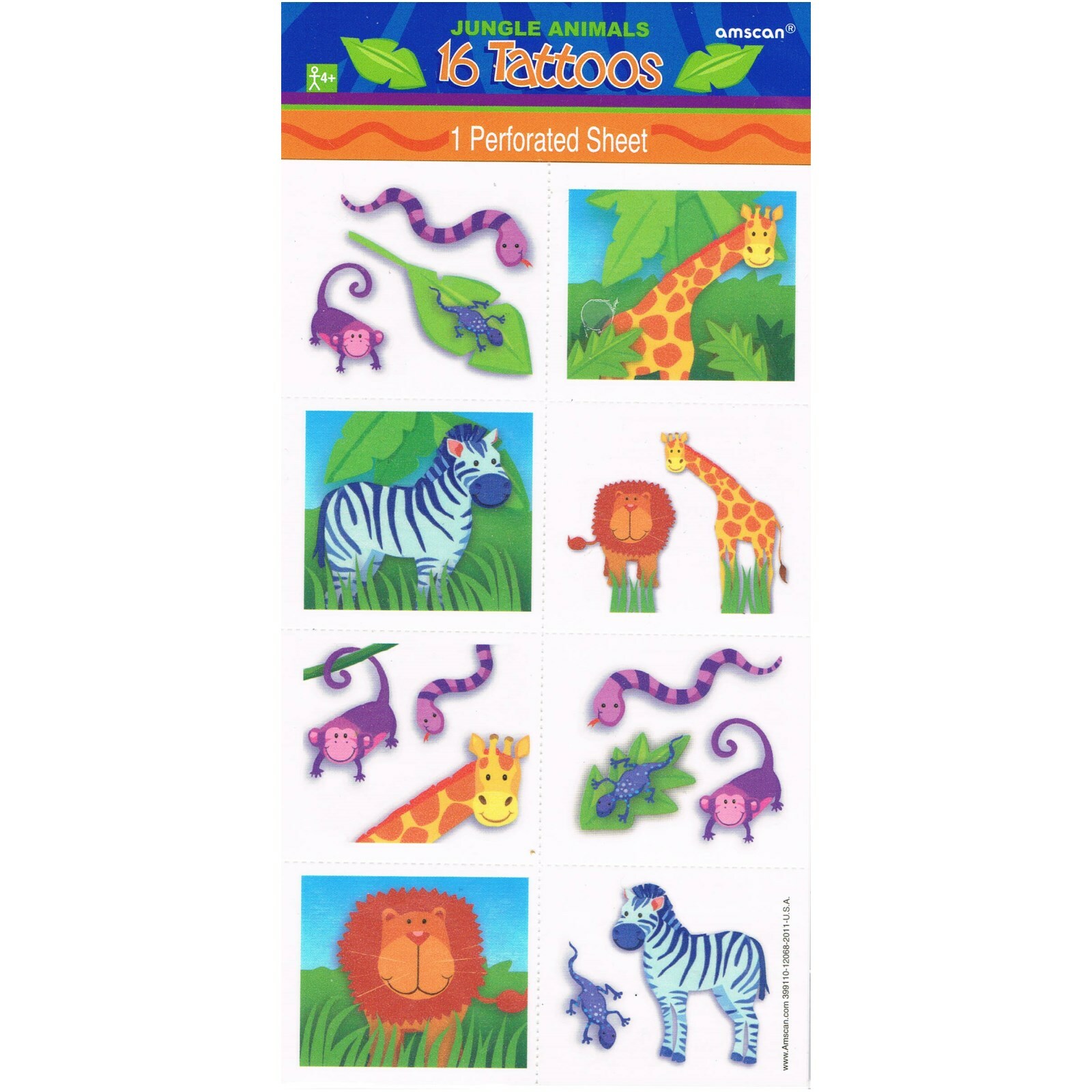 Jungle Animals Tattoos (1 Sheet)