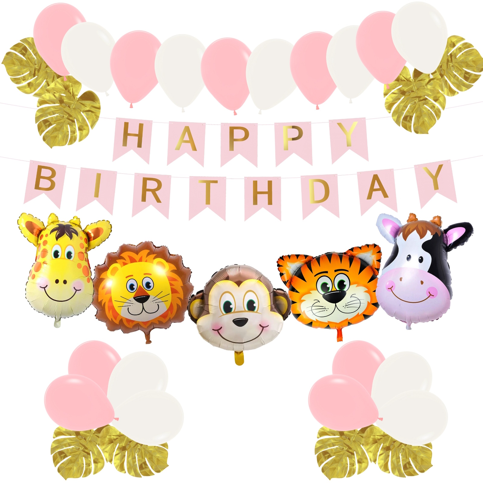 Happy Birthday Rosy Jungle Balloon Set