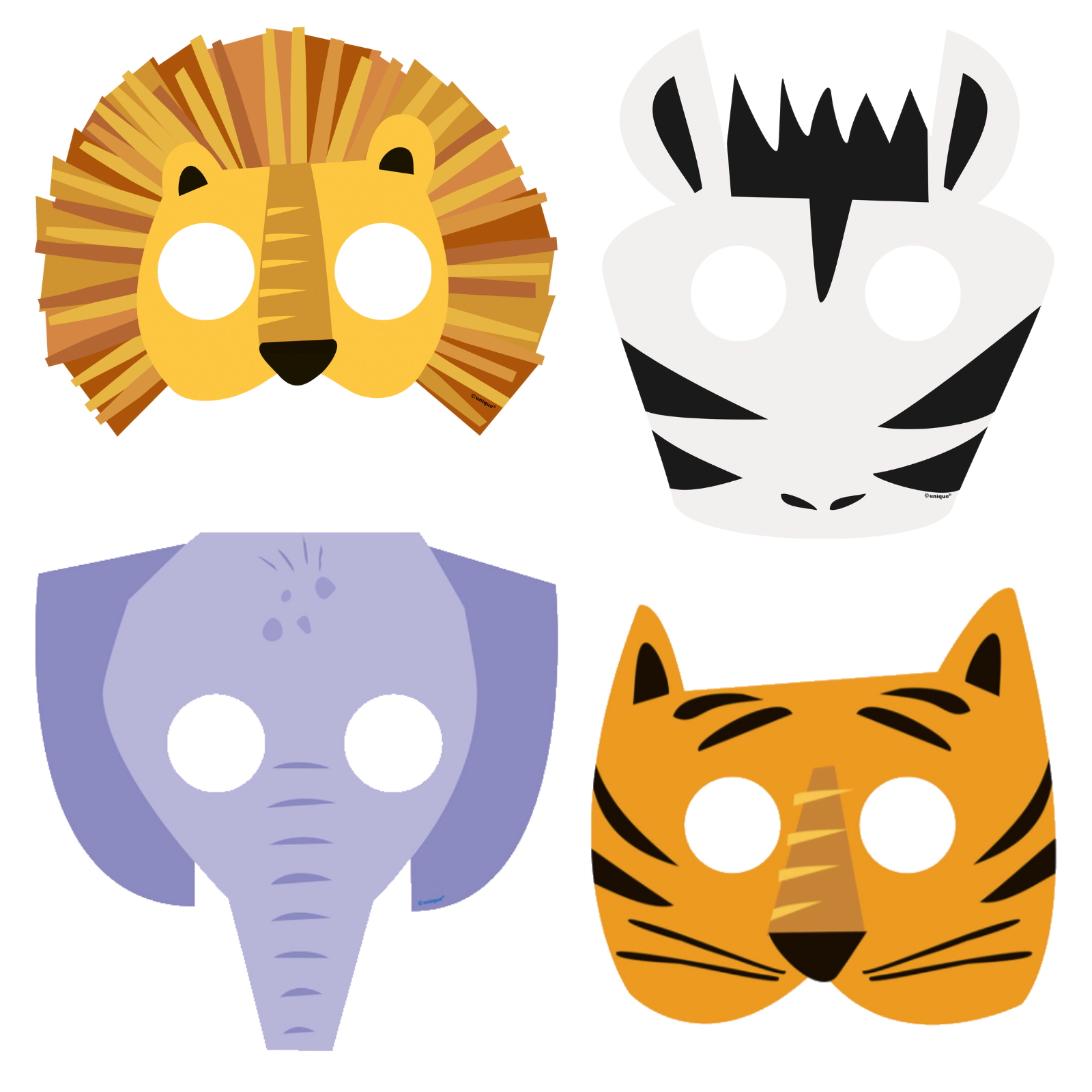 Animal Safari Party Masks (Pack of 8)