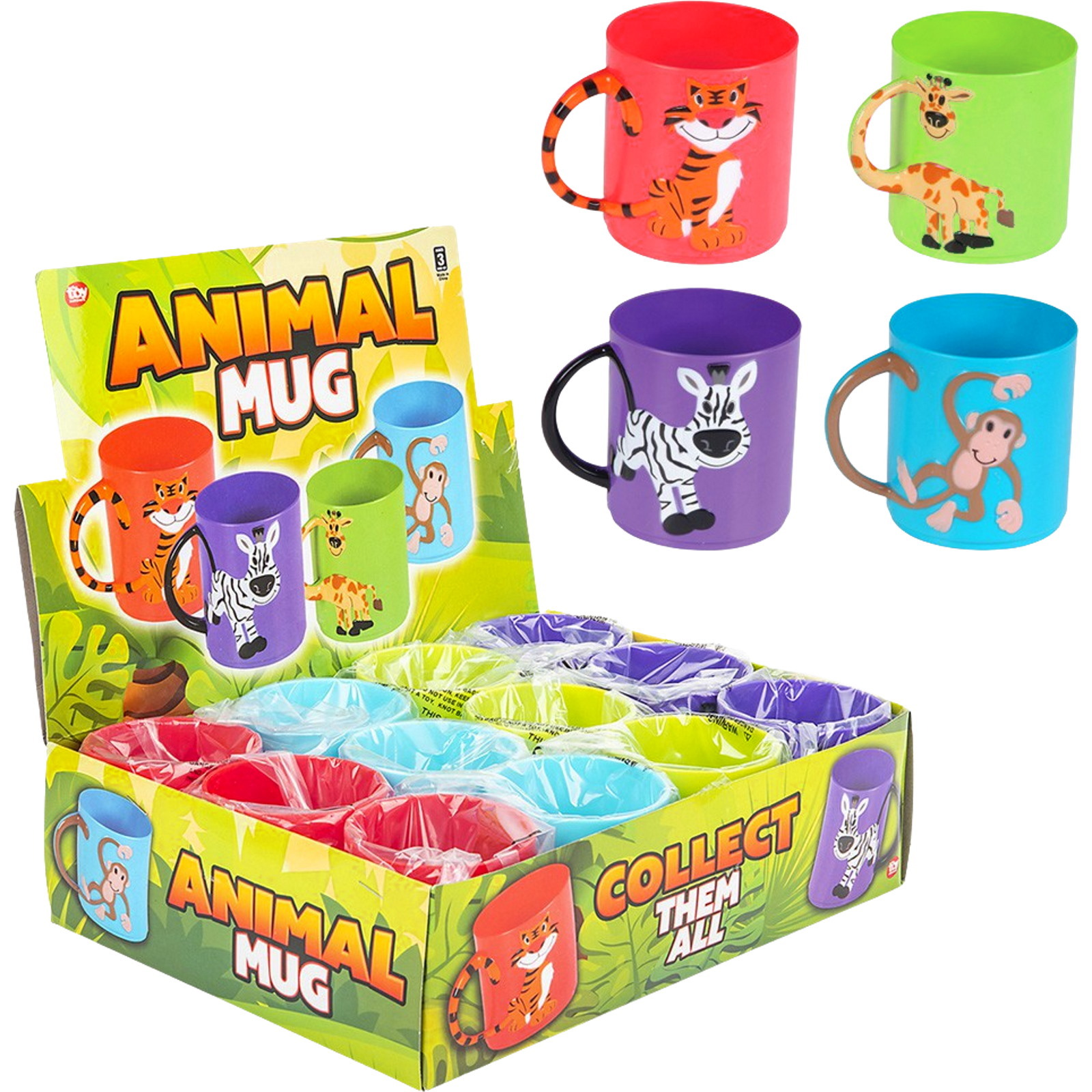 Plastic Jungle Animal Mugs (Box of 12)