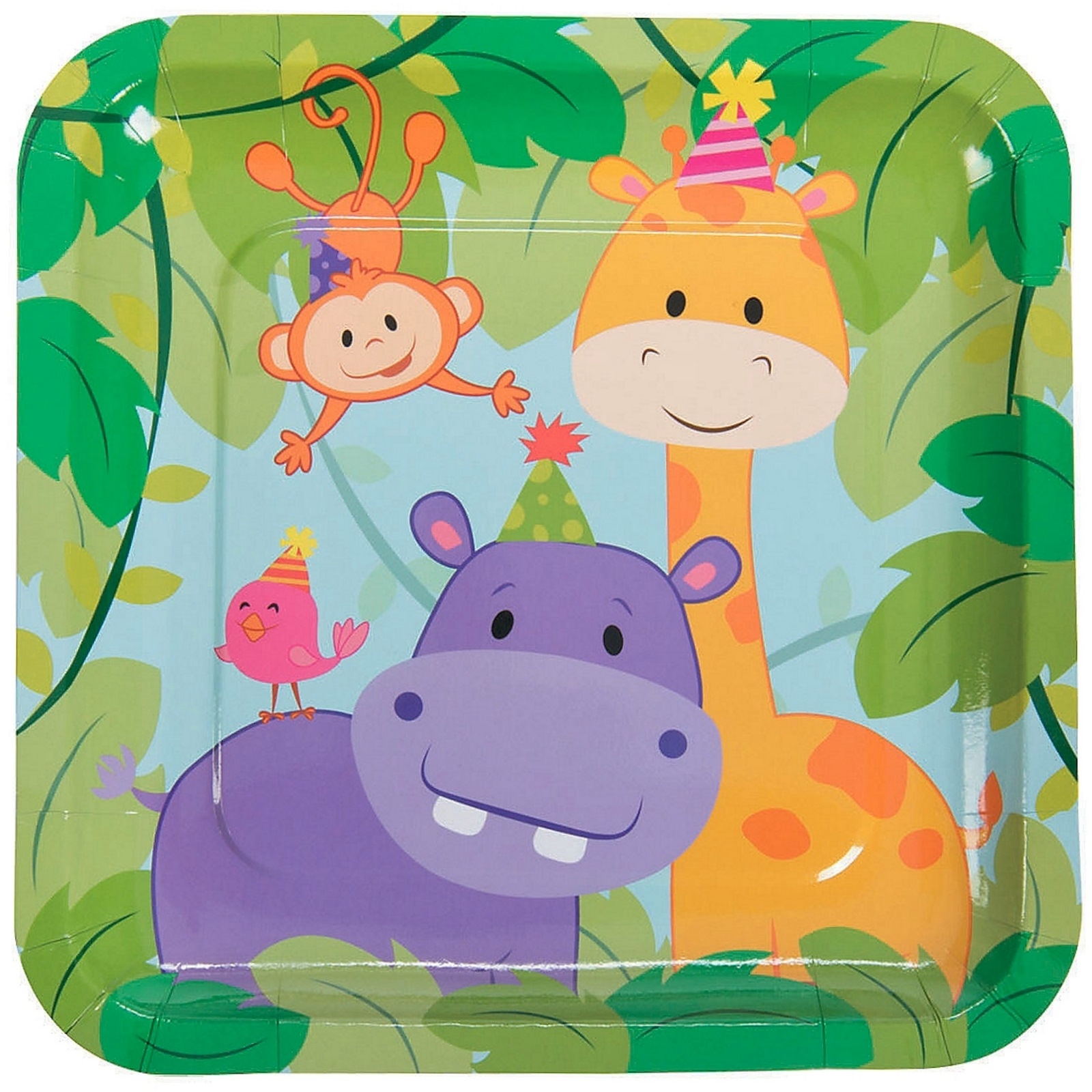 Zoo Animals Large Square Paper Plates (Pack of 8)