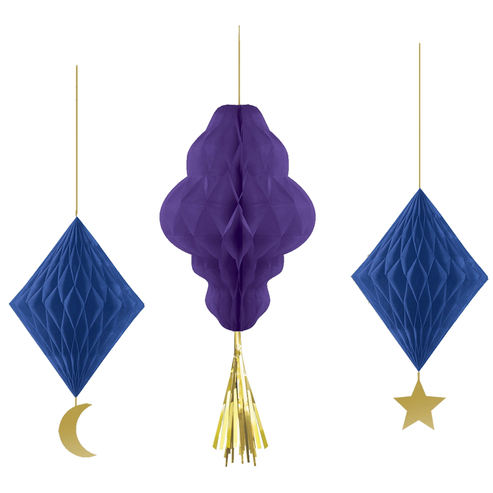 Moon and Stars Honeycomb Hanging Decorations (Pack of 3)