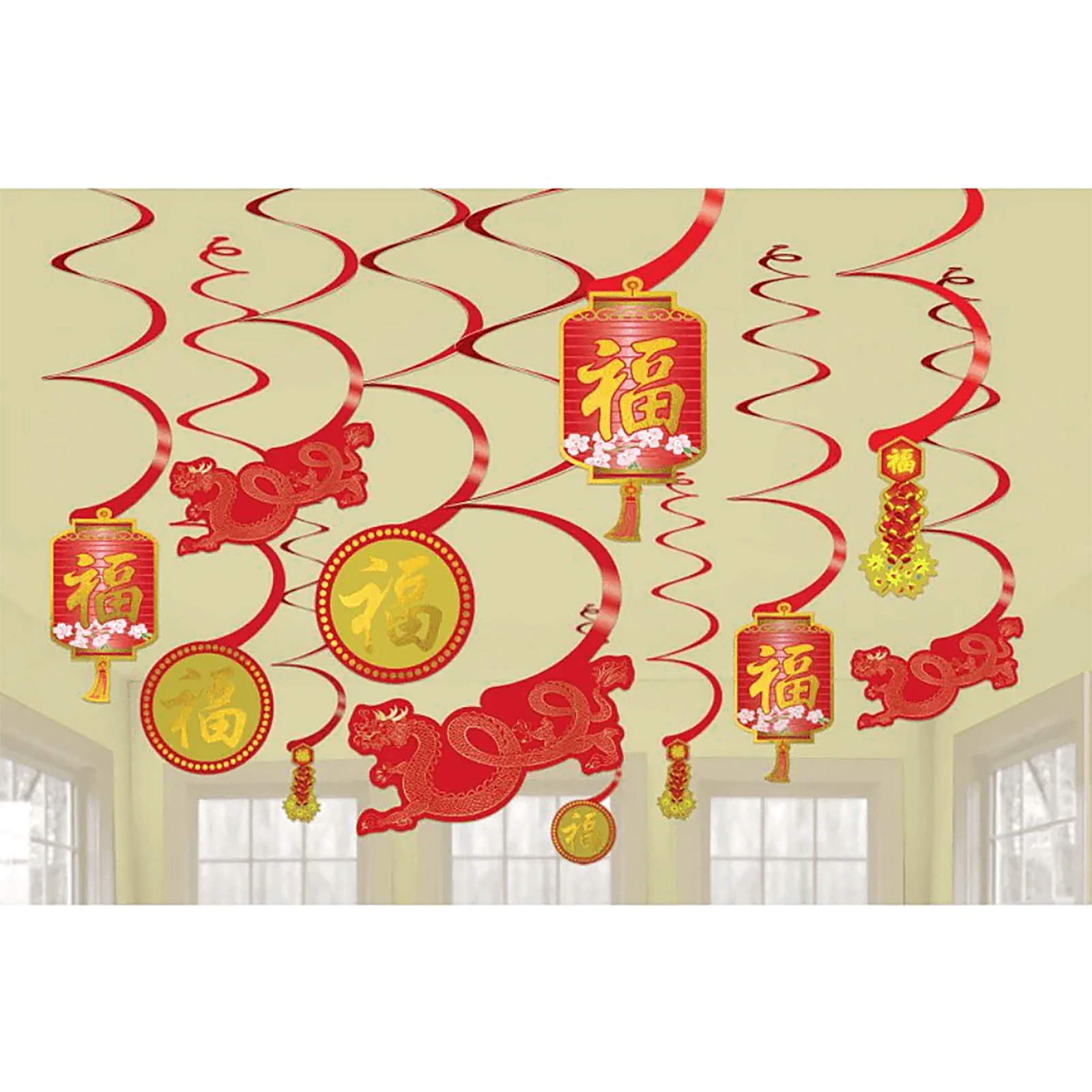 Chinese New Year Swirl Decorations (Pack of 12) 