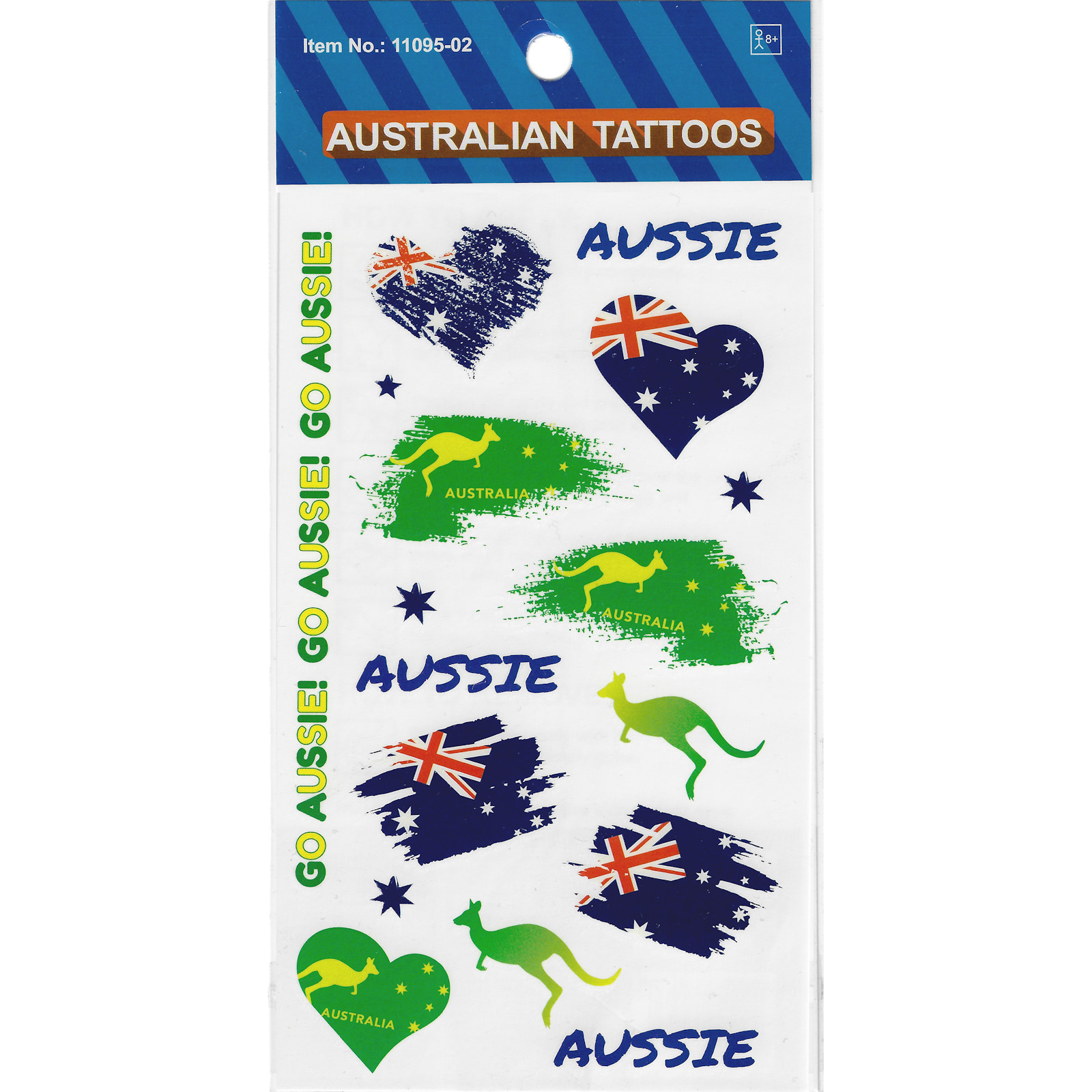Go Aussie Flag and Roo Tattoos (1 Sheet)