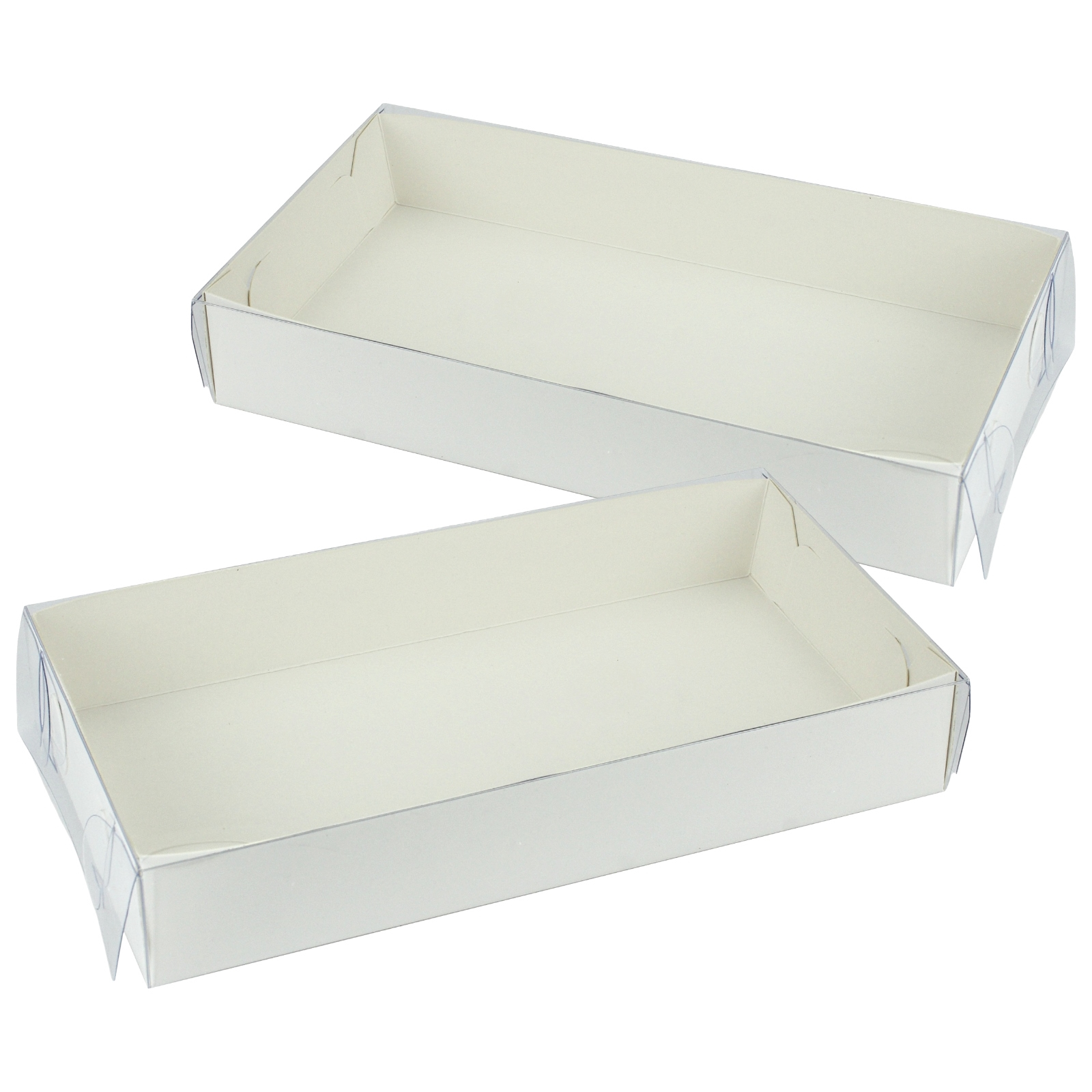 White Rectangle Cookie / Biscuit Boxes with Clear Plastic Lids 22.5cm (Pack of 2)