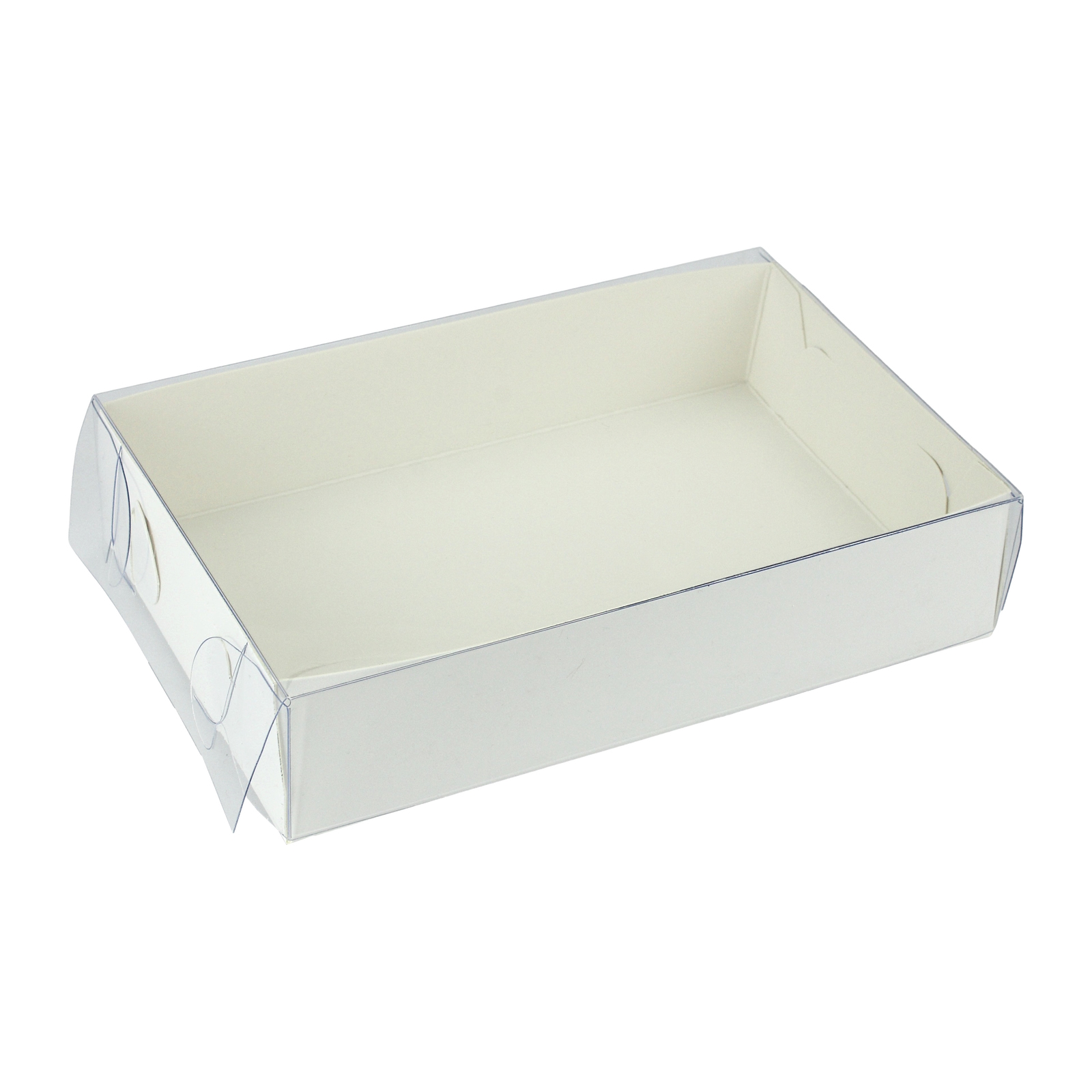 White Rectangle Cookie / Biscuit Box with Clear Plastic Lid 17.5cm