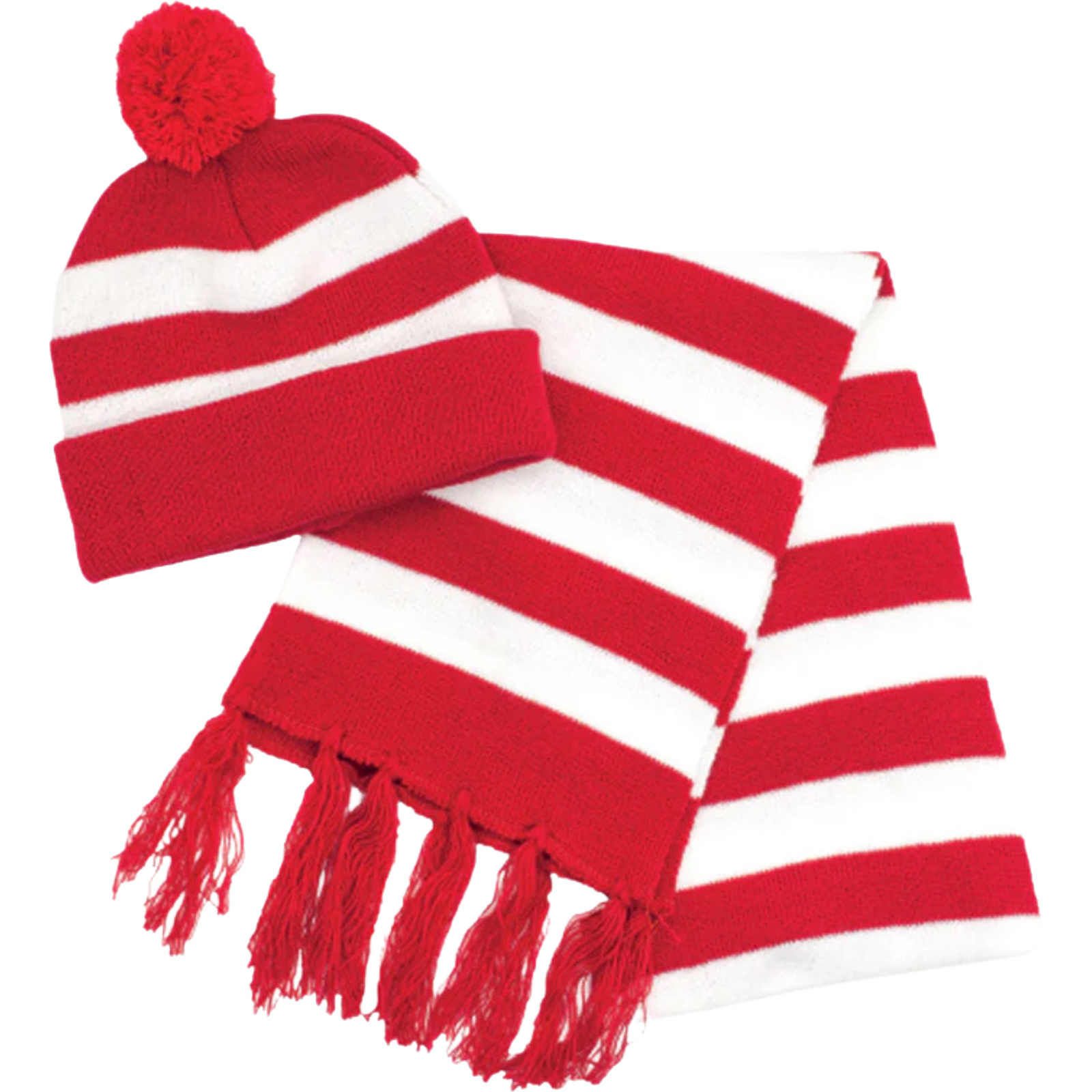 Red and White Stripe Beanie and Scarf Set