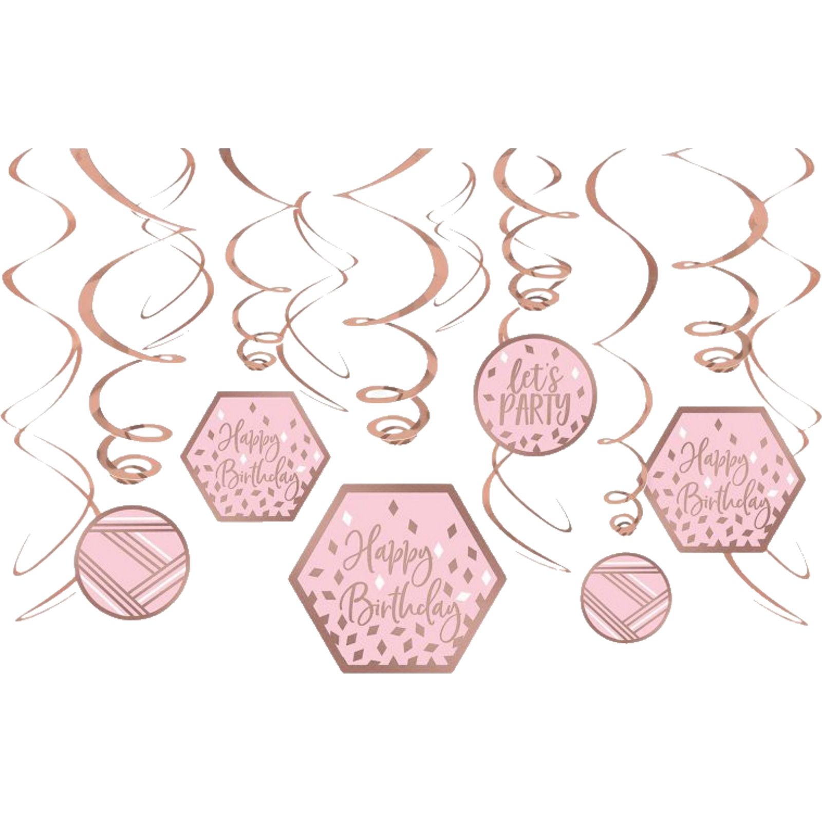 Blush Birthday Swirl Decorations (Pack of 12)