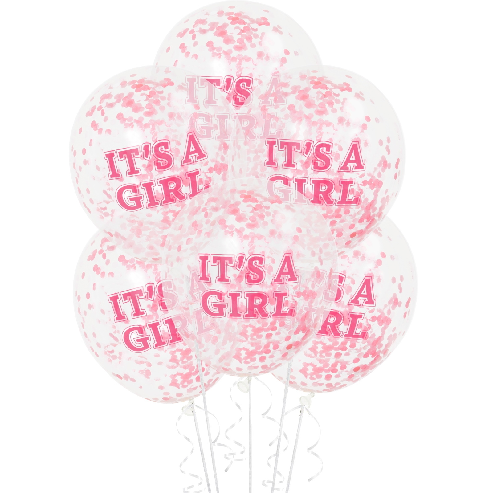 It's A Girl Baby Shower Pre-Filled Confetti Balloons (Pack of 6)