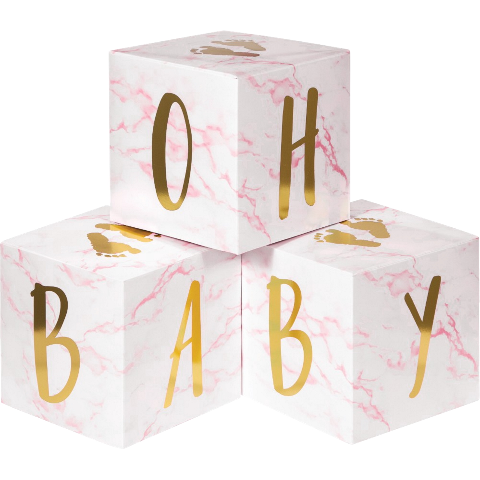 Pink Marble Oh Baby Block Centrepieces (Pack of 3)