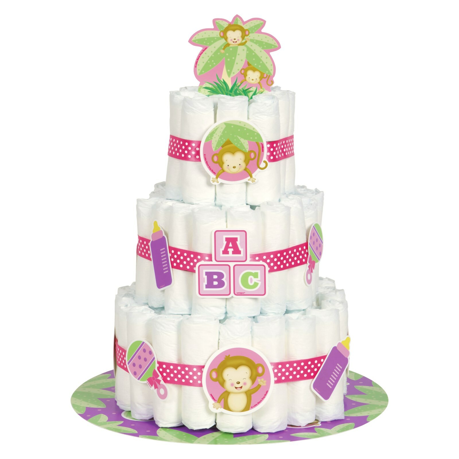 Girls Monkey Baby Shower Nappy Cake Kit