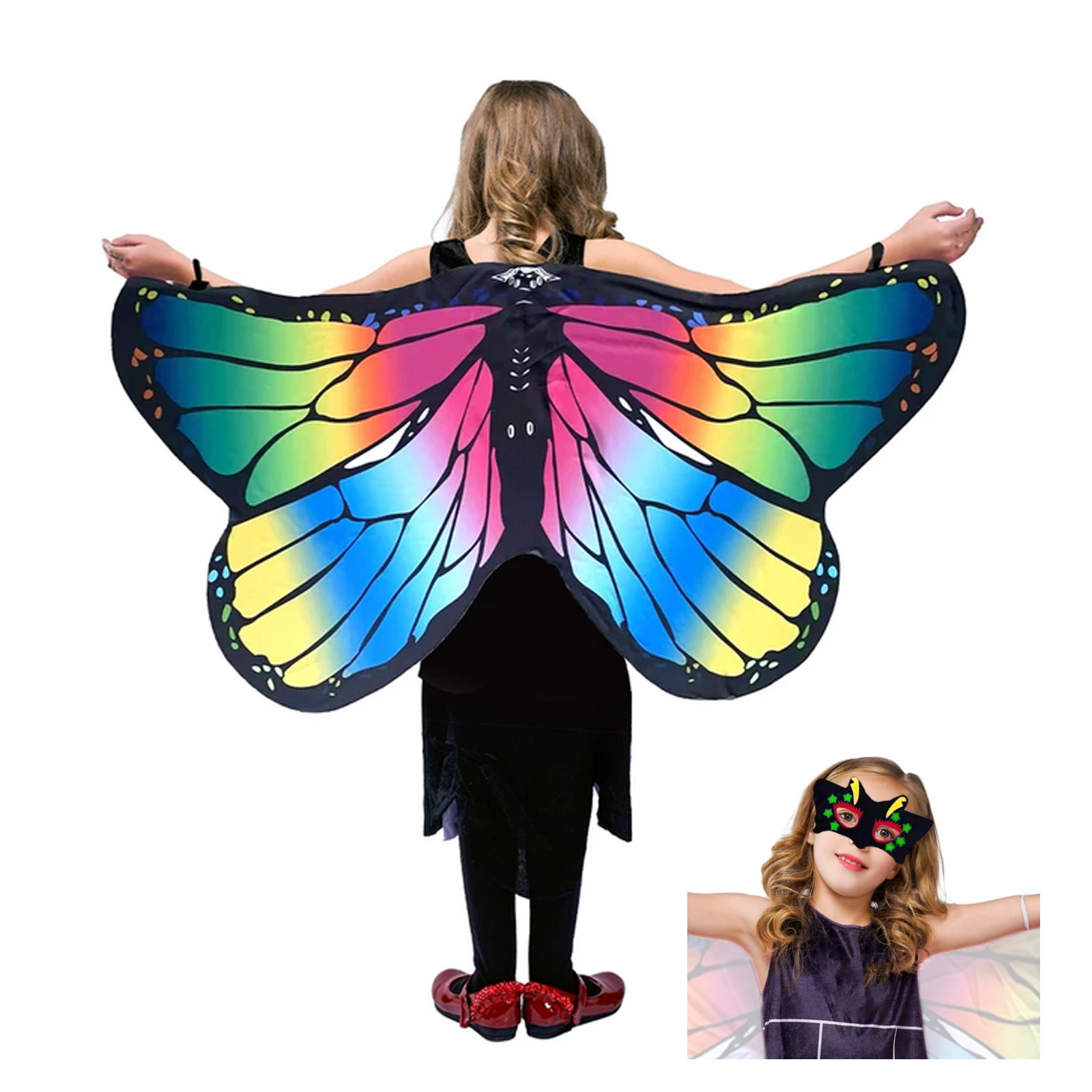 Kids Butterfly Wings Cape & Mask Set
